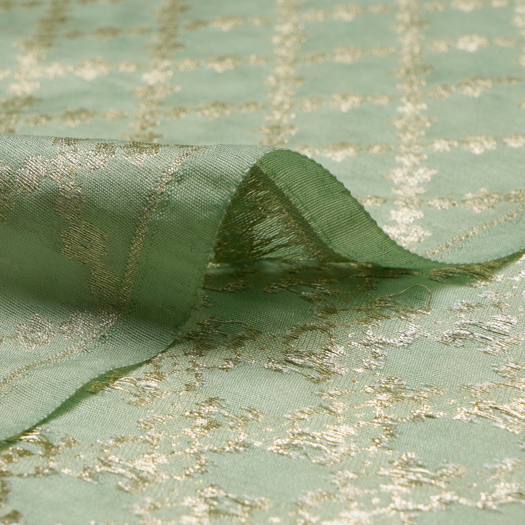 Pastel Mint Banarasi Handloom Jacquard Chiniya Silk Fabric