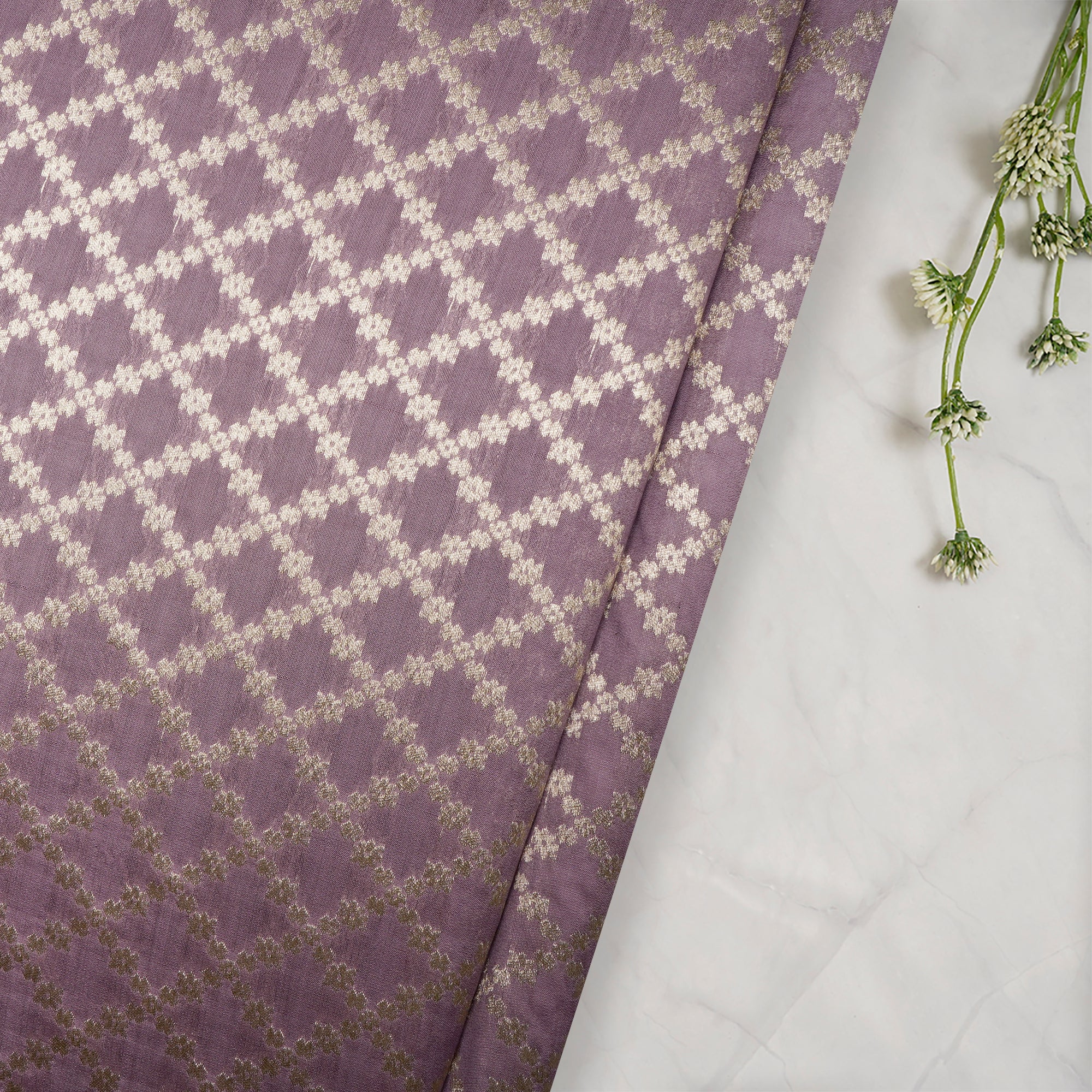 Lavender Handloom Banarasi Jacquard Chiniya Silk Fabric