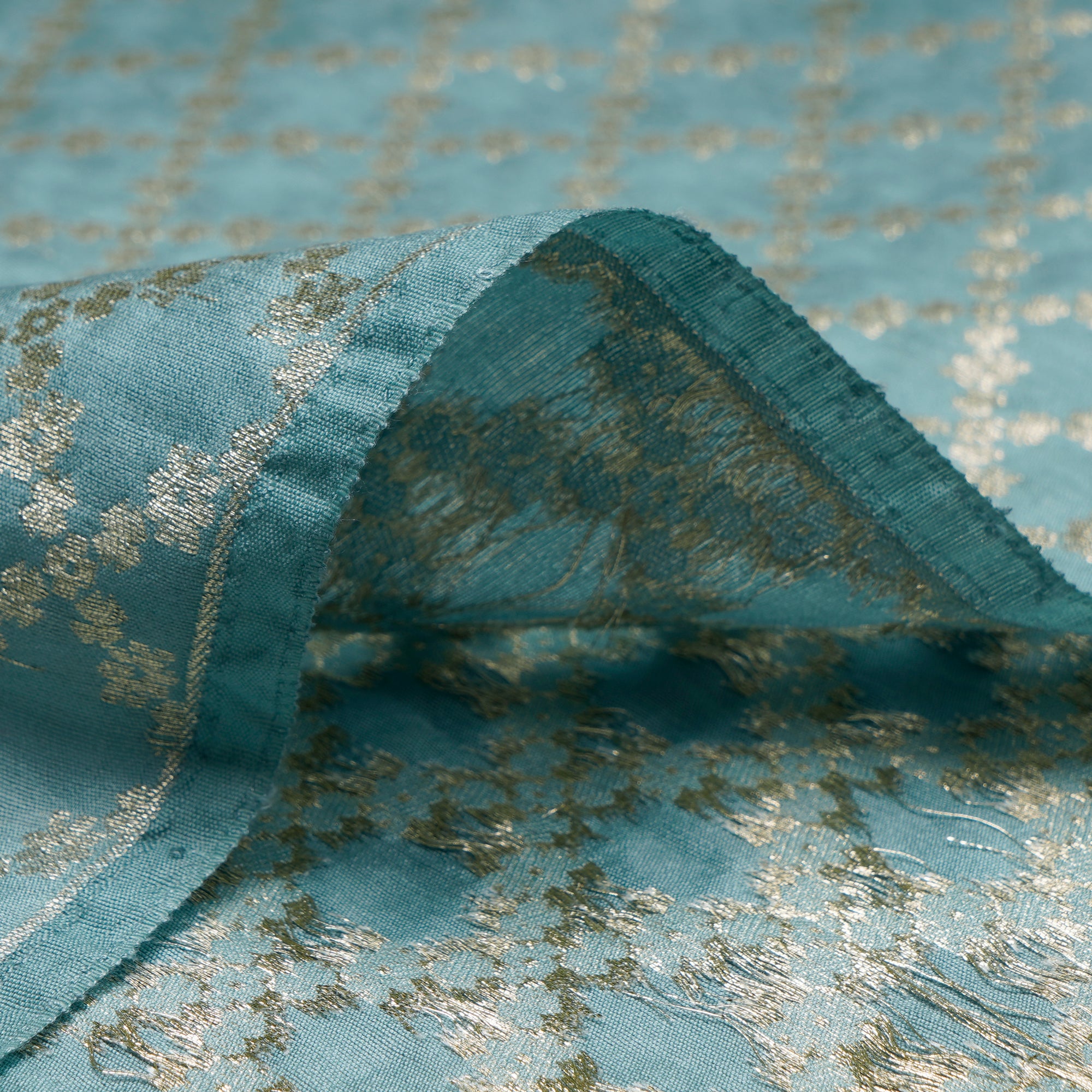 Canal Blue Handloom Banarasi Jacquard Chiniya Silk Fabric
