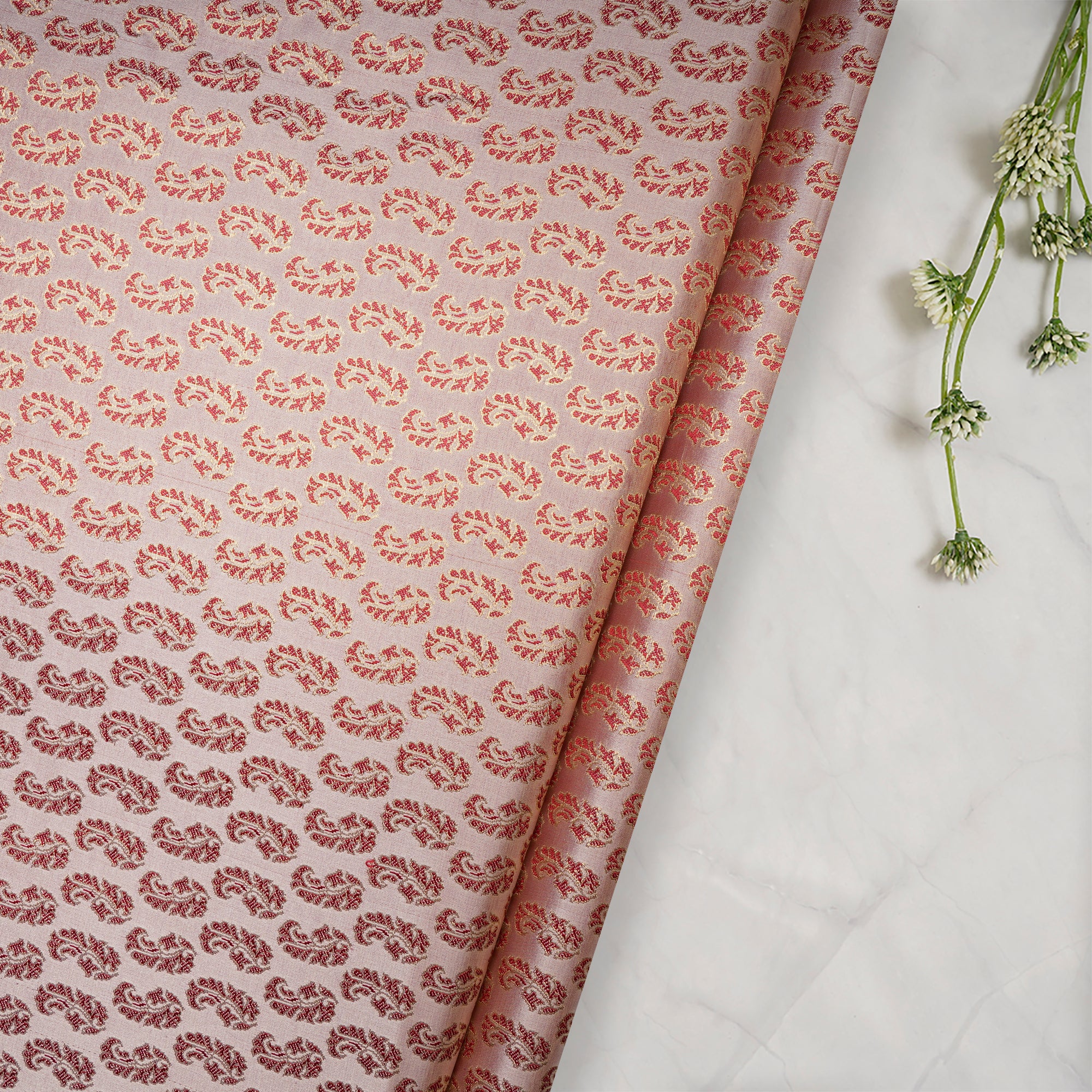 Red Viscose Silk Banarasi Brocade Fabric