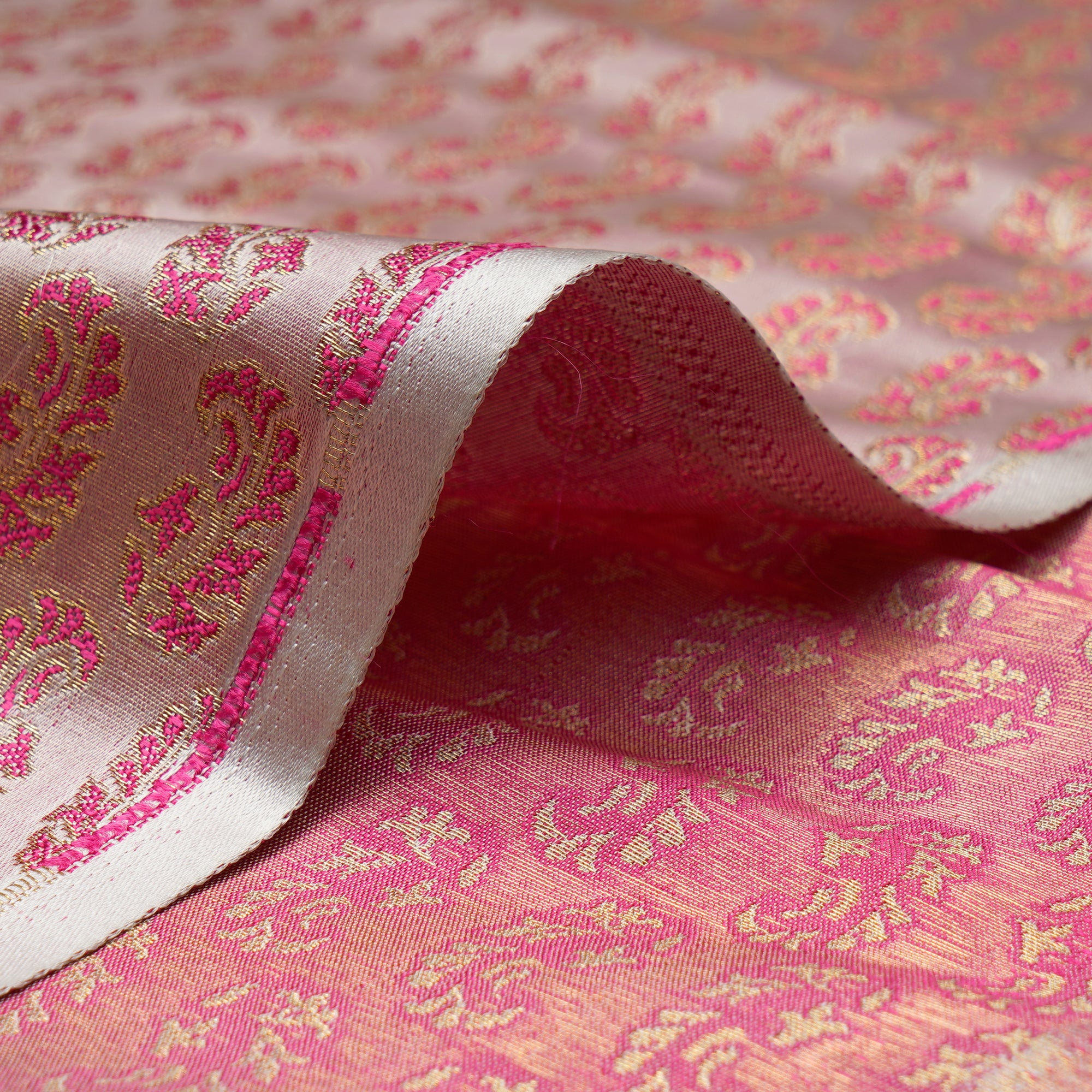 Pink Viscose Silk Banarasi Brocade Fabric