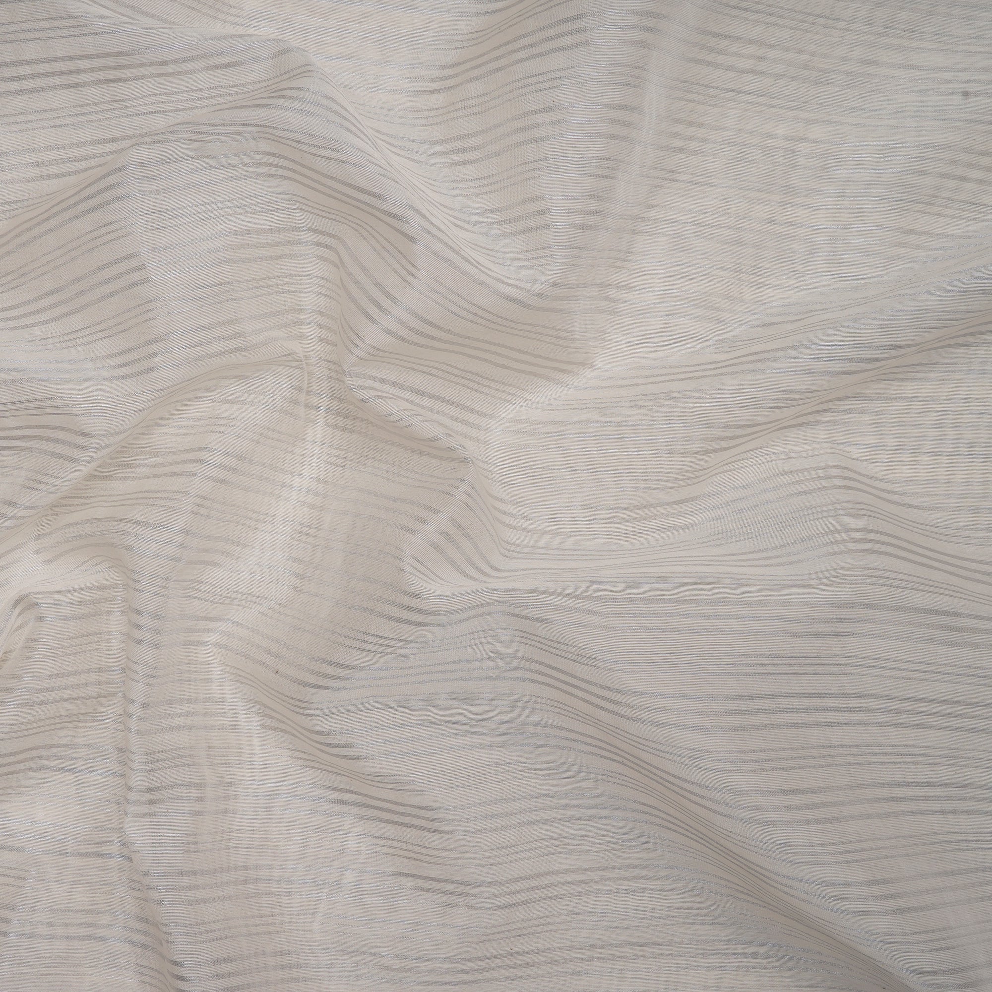 Off White Dyeable Stripe Pattern Handwoven Banarasi Silver Zari Cotton Fabric