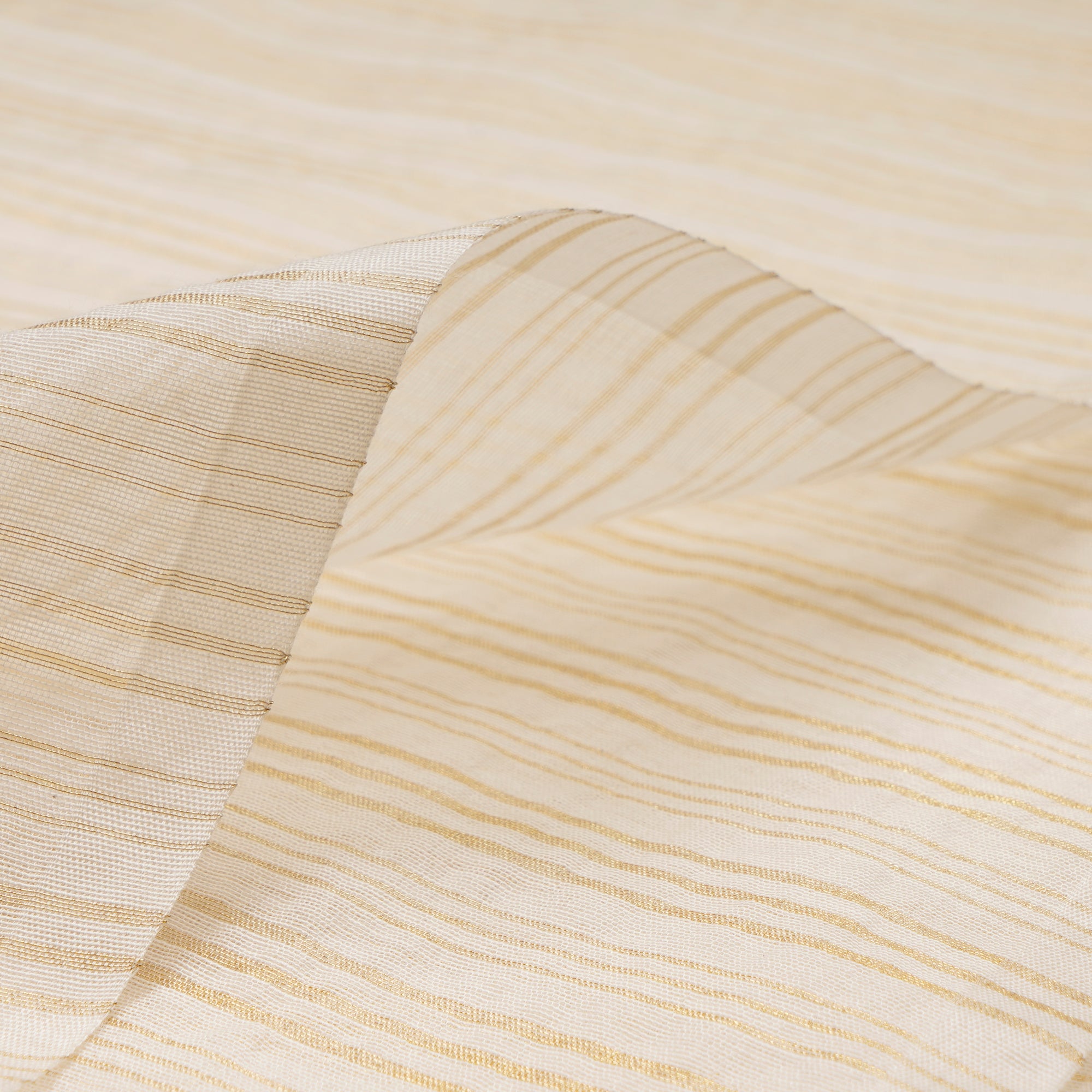 Off White Dyeable Stripe Pattern Handwoven Banarasi Gold Zari Cotton Fabric