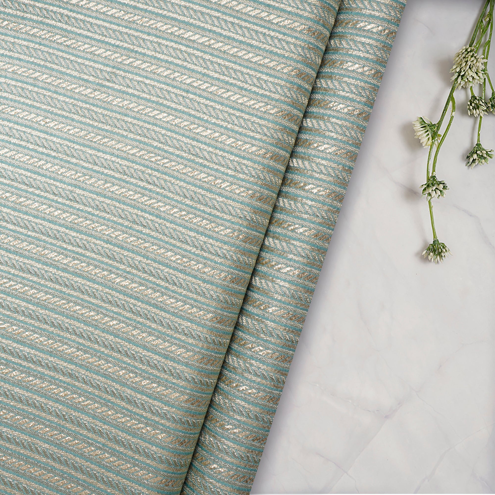 Wasabi Stripe Pattern Blended Banarasi Brocade Fabric