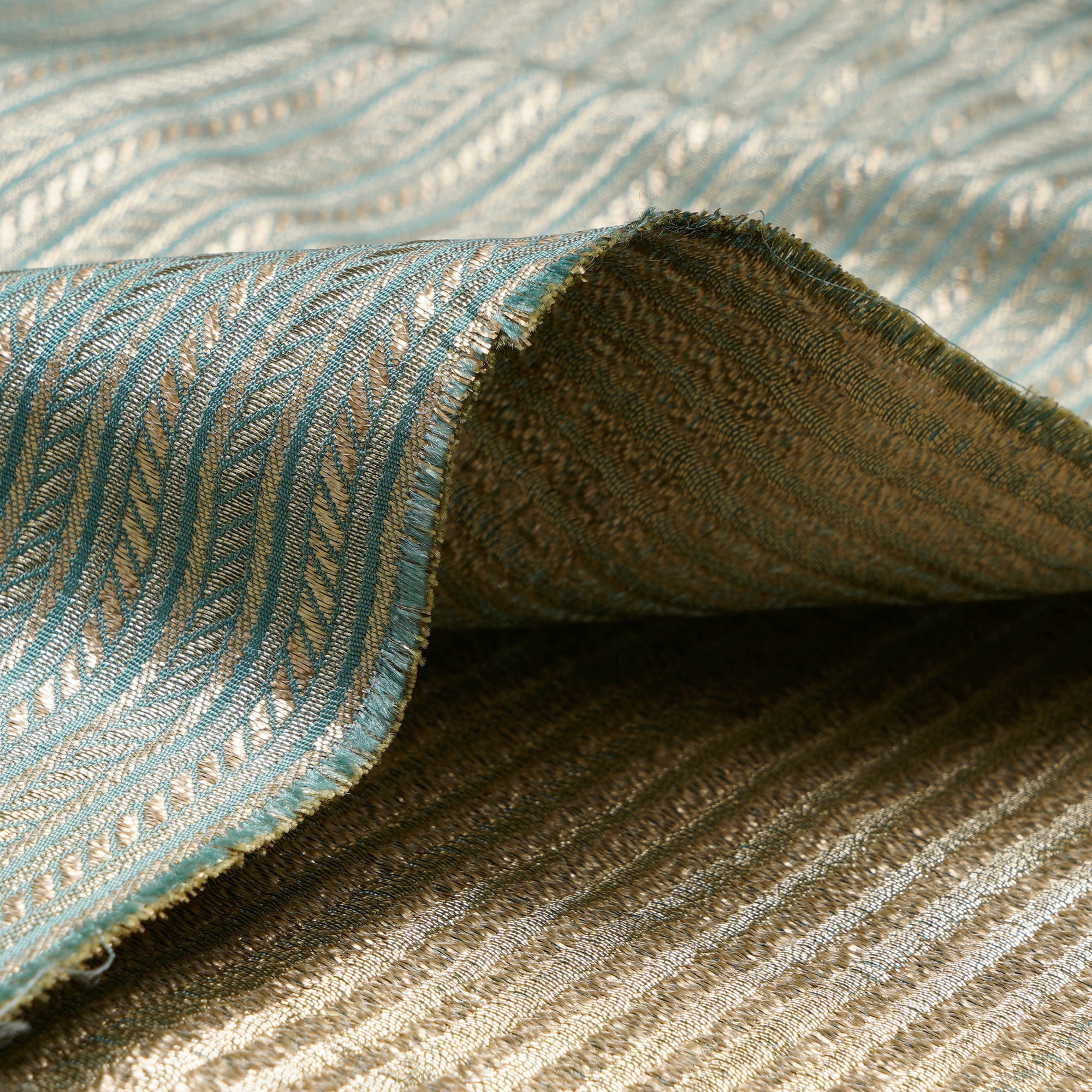 Wasabi Stripe Pattern Blended Banarasi Brocade Fabric