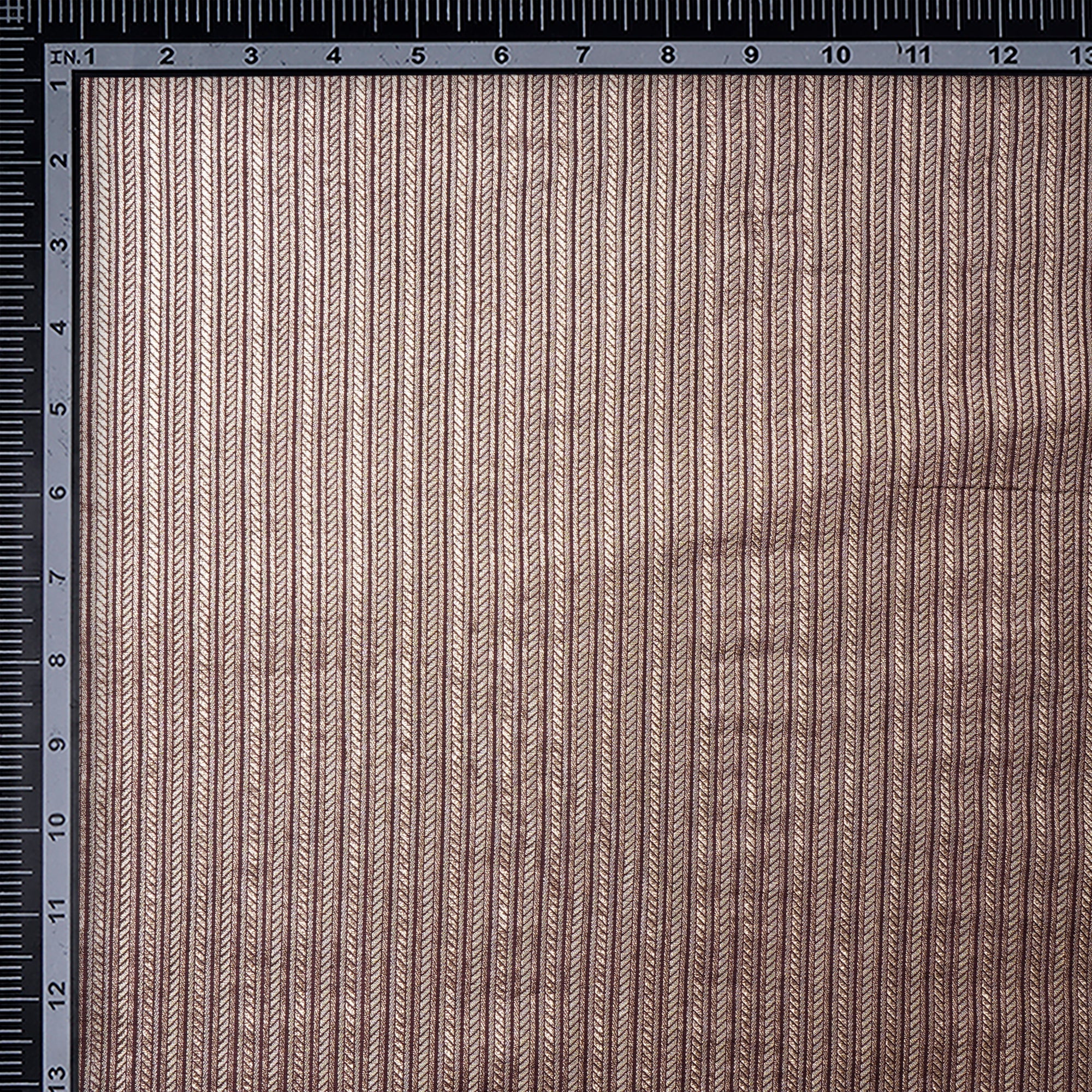 Brown Stripe Pattern Blended Banarasi Brocade Fabric