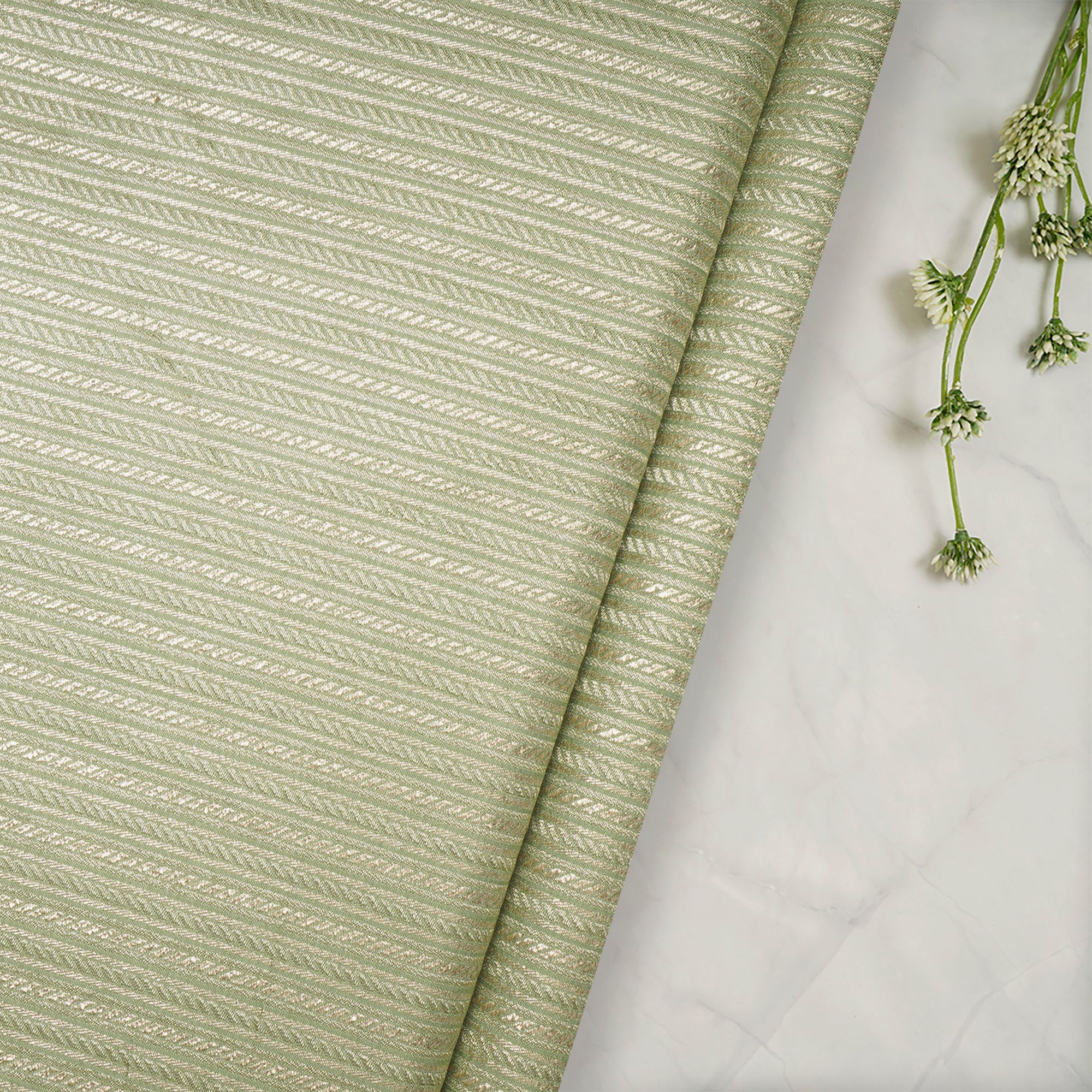 Greengage Stripe Pattern Blended Banarasi Brocade Fabric