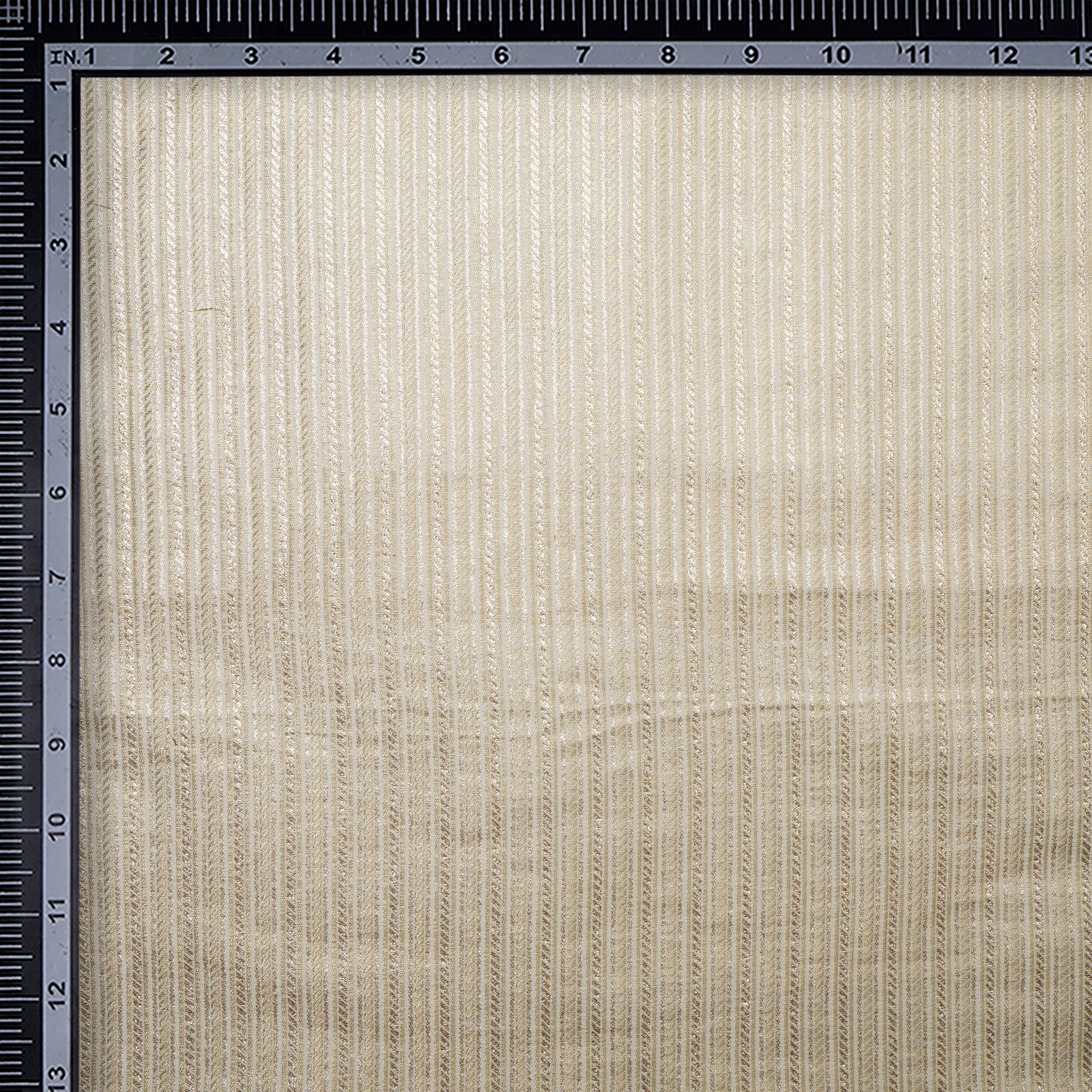 Off White-Gold Stripe Pattern Blended Banarasi Brocade Fabric