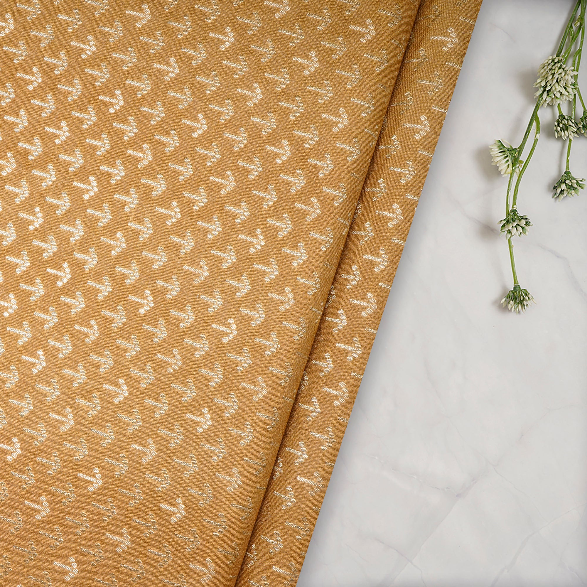 Amber Gold All Over Pattern Blended Banarasi Brocade Fabric