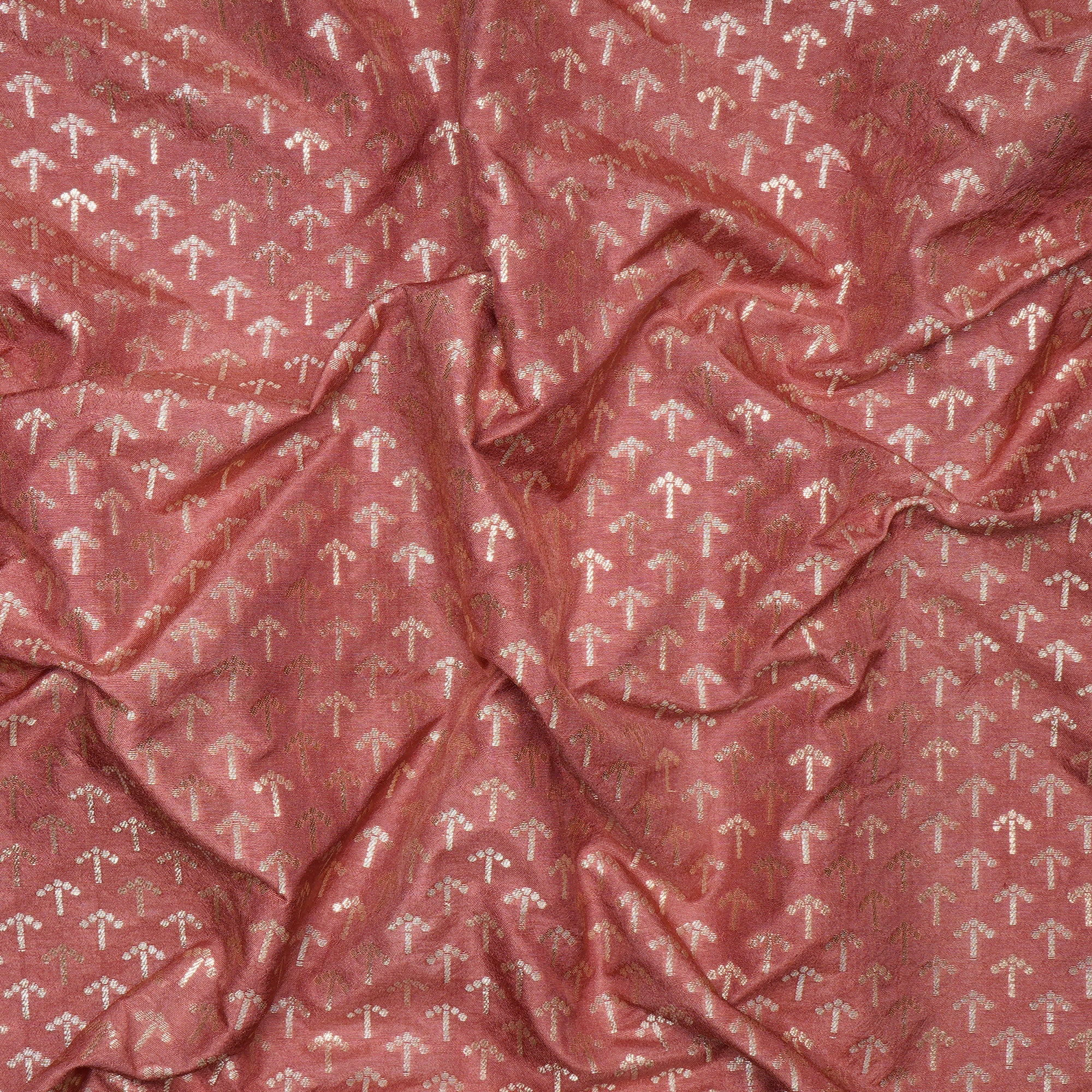 Terra Cotta All Over Pattern Blended Banarasi Brocade Fabric