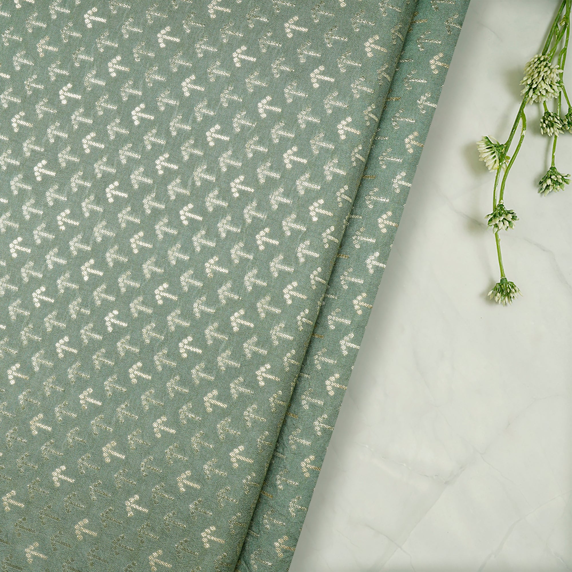 Mint Green All Over Pattern Blended Banarasi Brocade Fabric