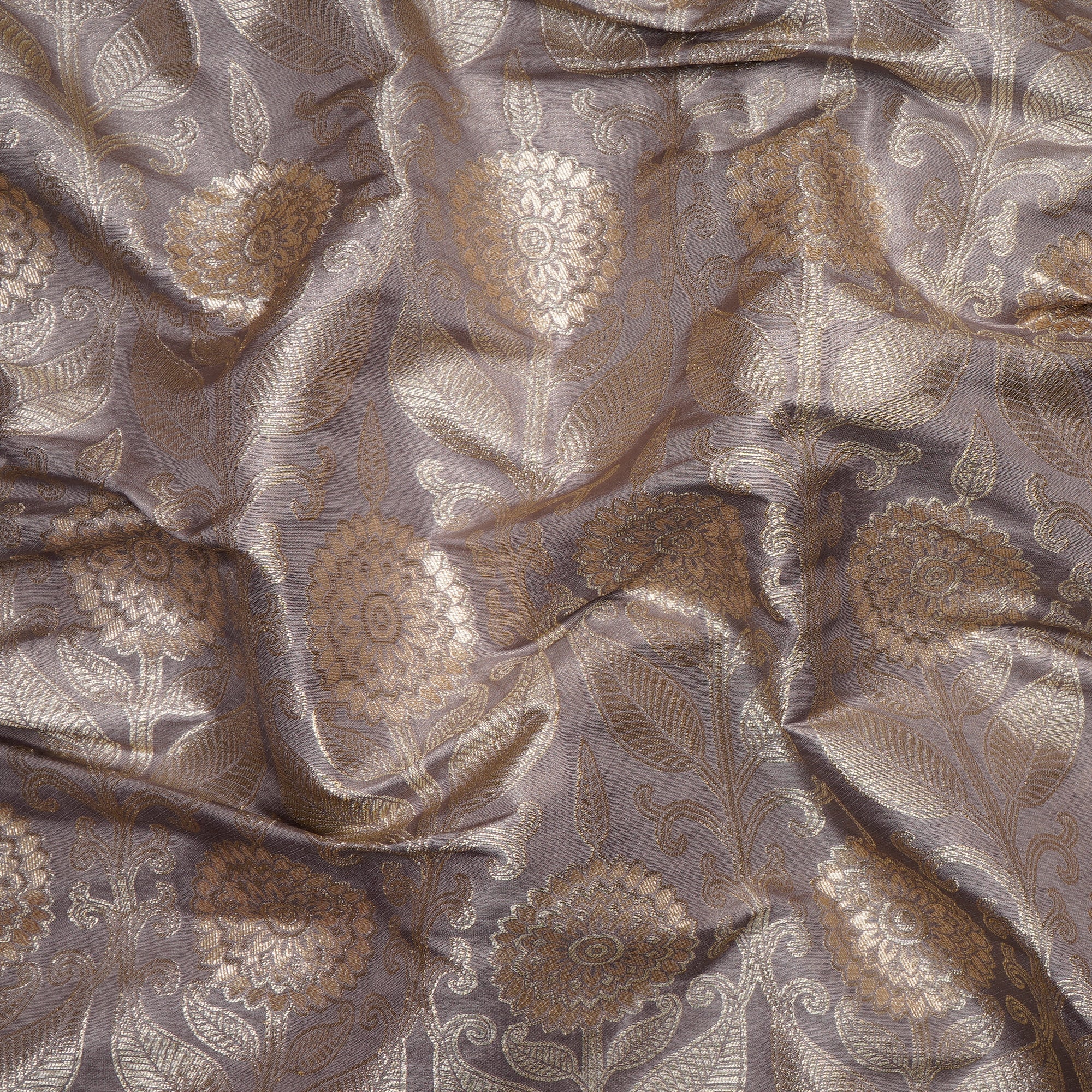 Cloud Gray All Over Floral Pattern Blended Banarasi Brocade Fabric