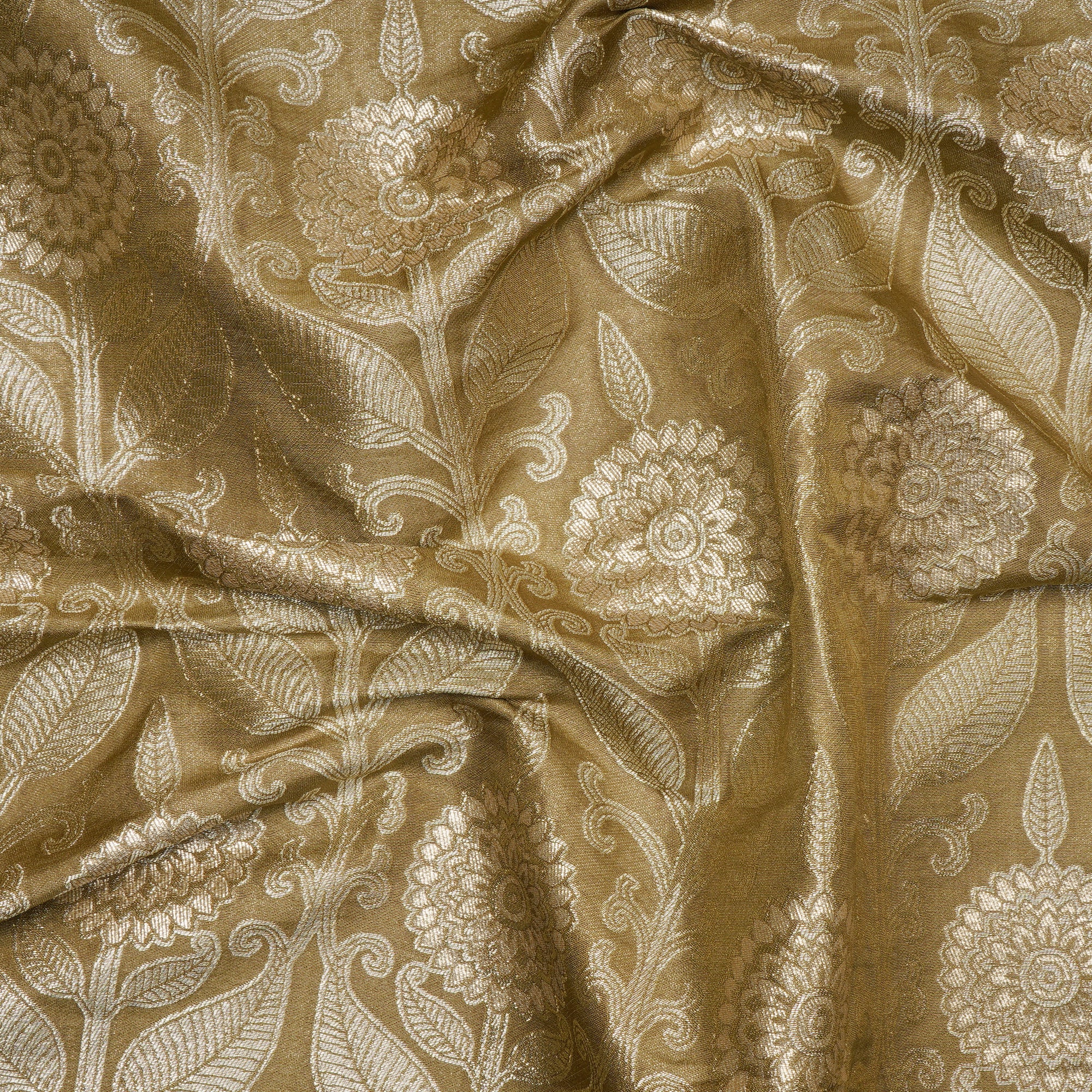 Prairie Sand All Over Floral Pattern Blended Banarasi Brocade Fabric