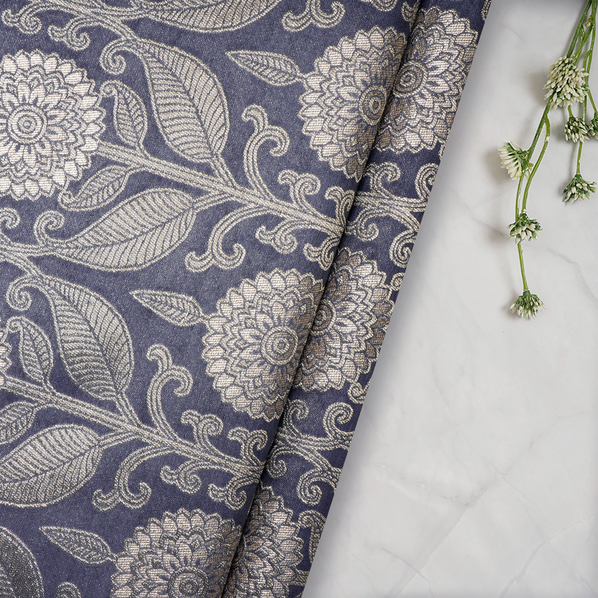 Lavender Violet All Over Floral Pattern Blended Banarasi Brocade Fabric