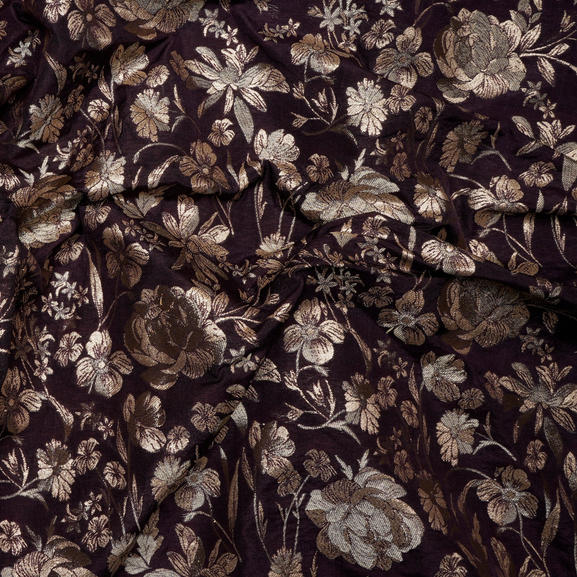 Dark Purple All Over Floral Pattern Blended Banarasi Brocade Fabric