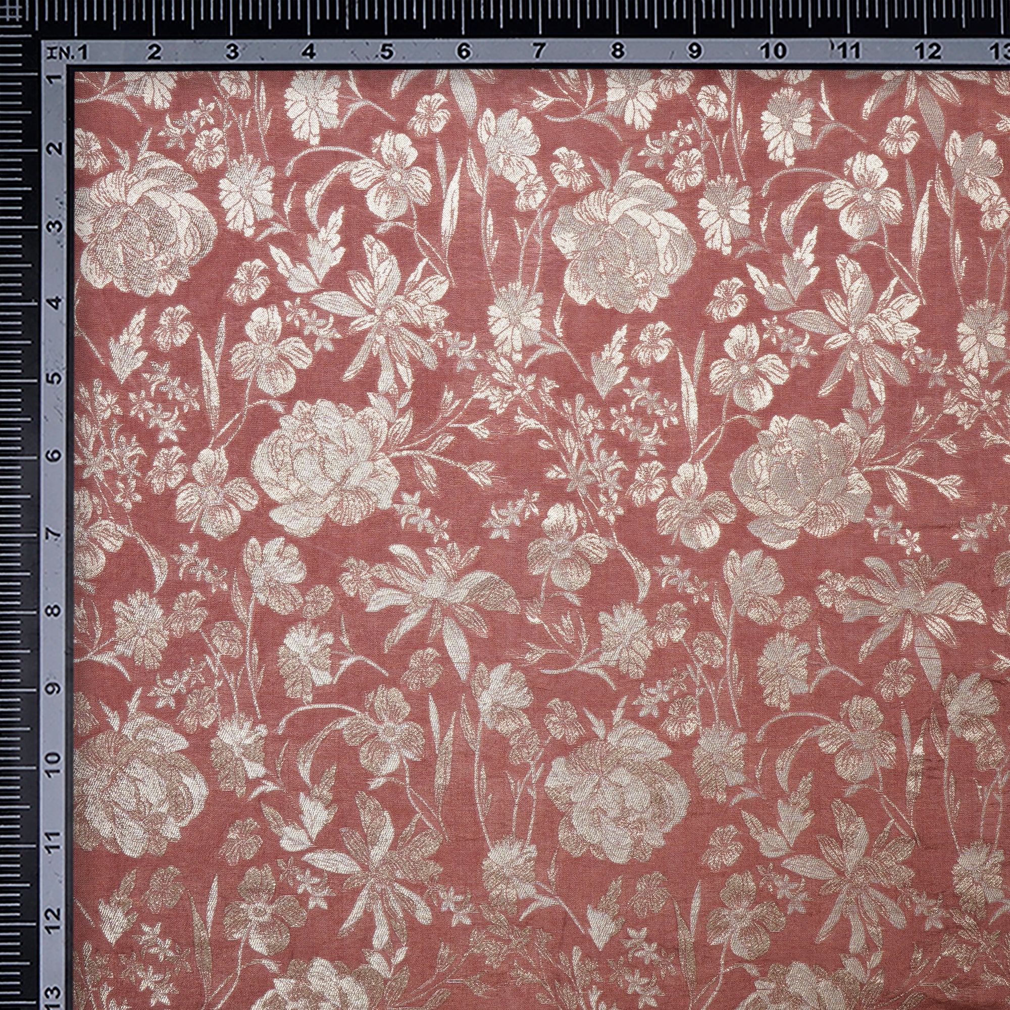 Dusty Cedar All Over Floral Pattern Blended Banarasi Brocade Fabric