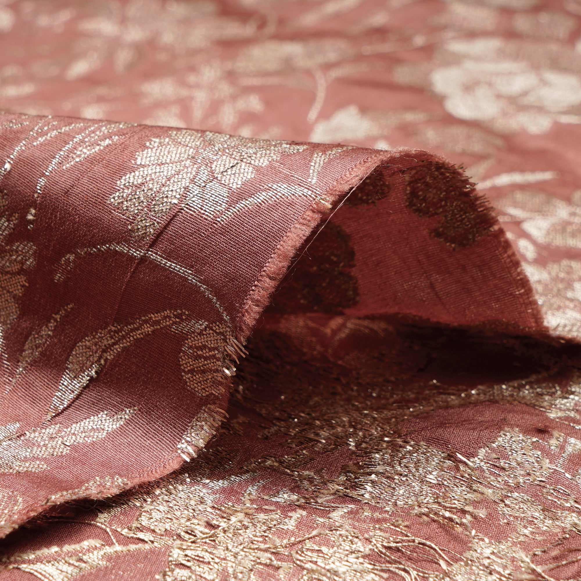 Dusty Cedar All Over Floral Pattern Blended Banarasi Brocade Fabric