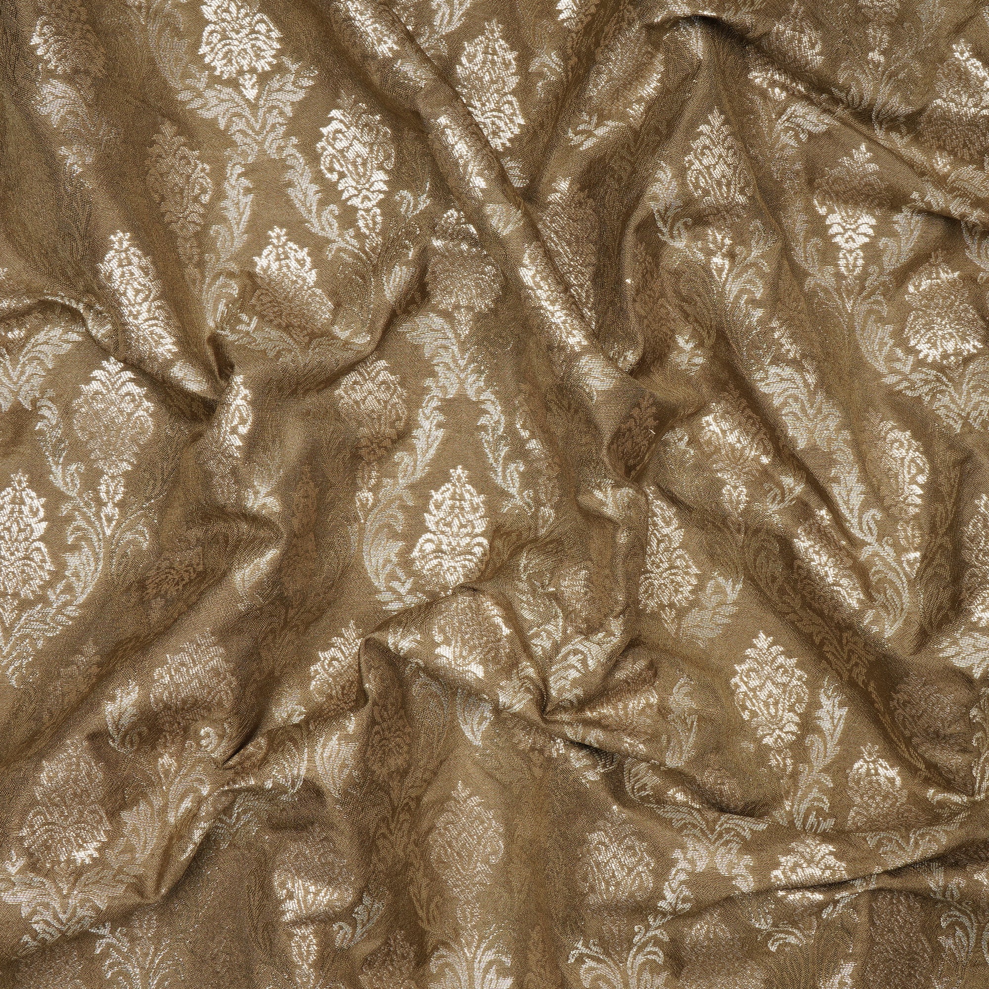Olivenite All Over Floral Pattern Blended Banarasi Brocade Fabric