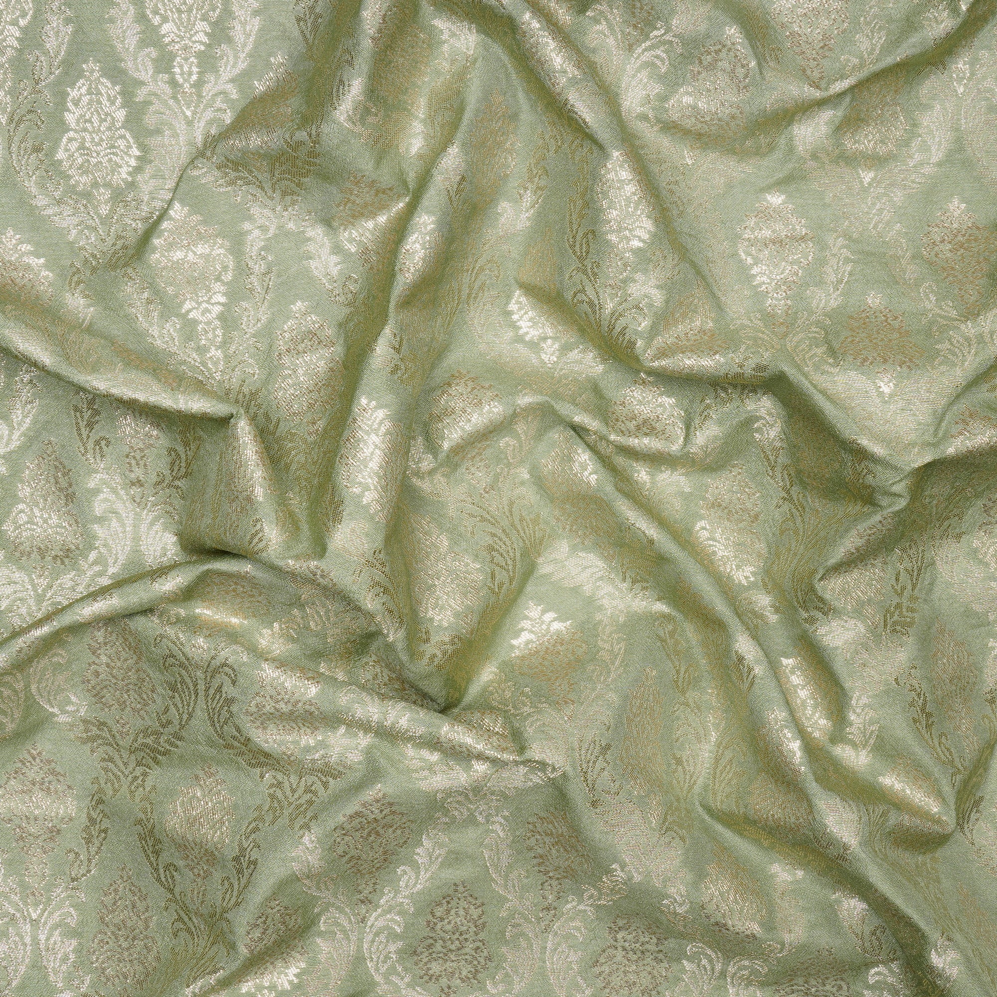 Pastel Green All Over Floral Pattern Blended Banarasi Brocade Fabric