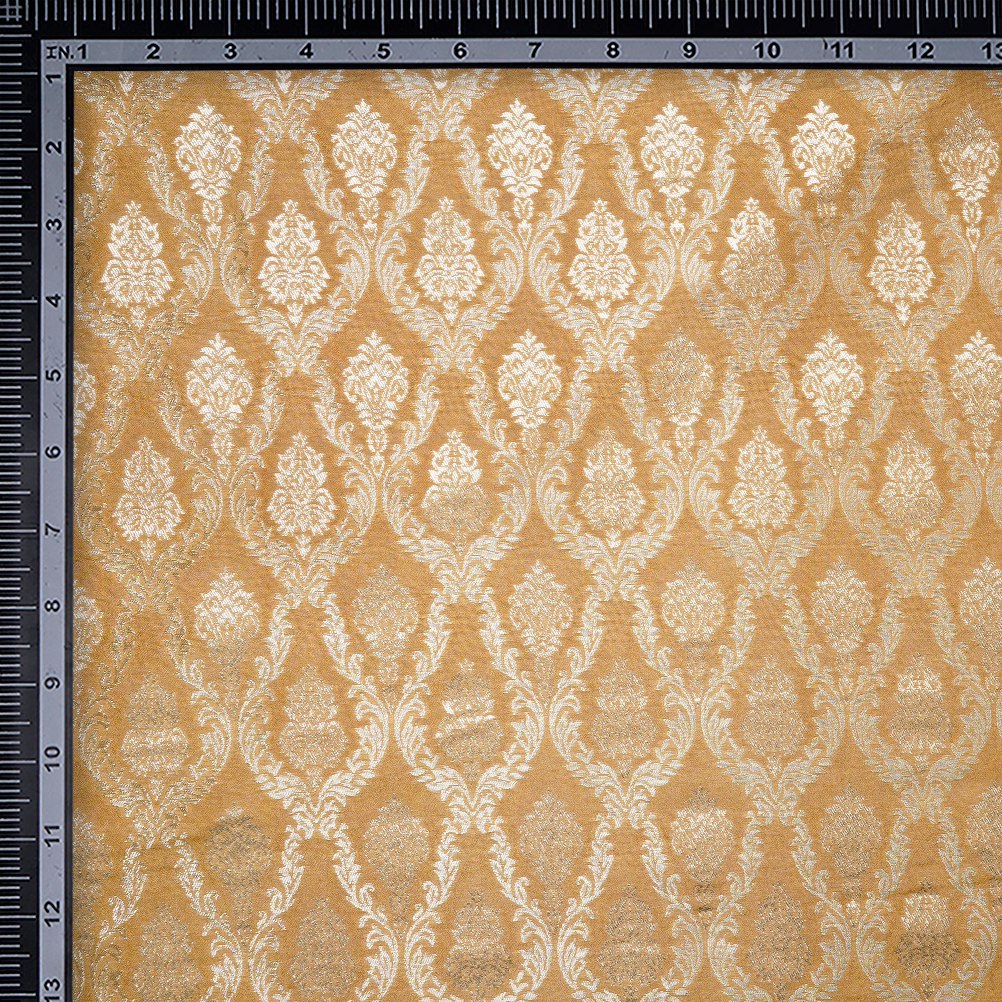 Amber Gold All Over Floral Pattern Blended Banarasi Brocade Fabric