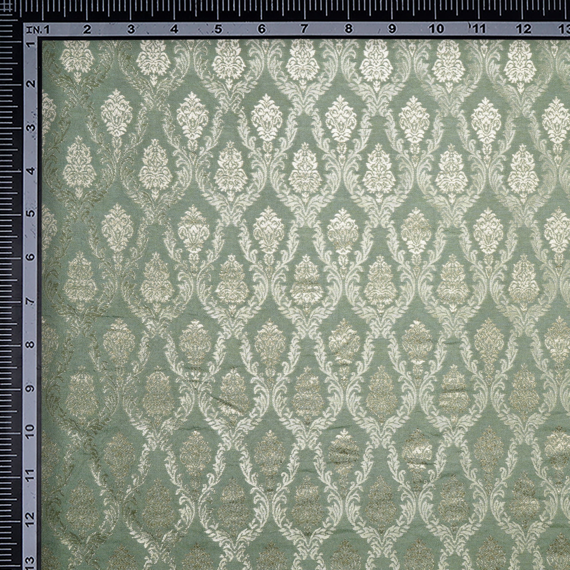 Mint Green All Over Floral Pattern Blended Banarasi Brocade Fabric