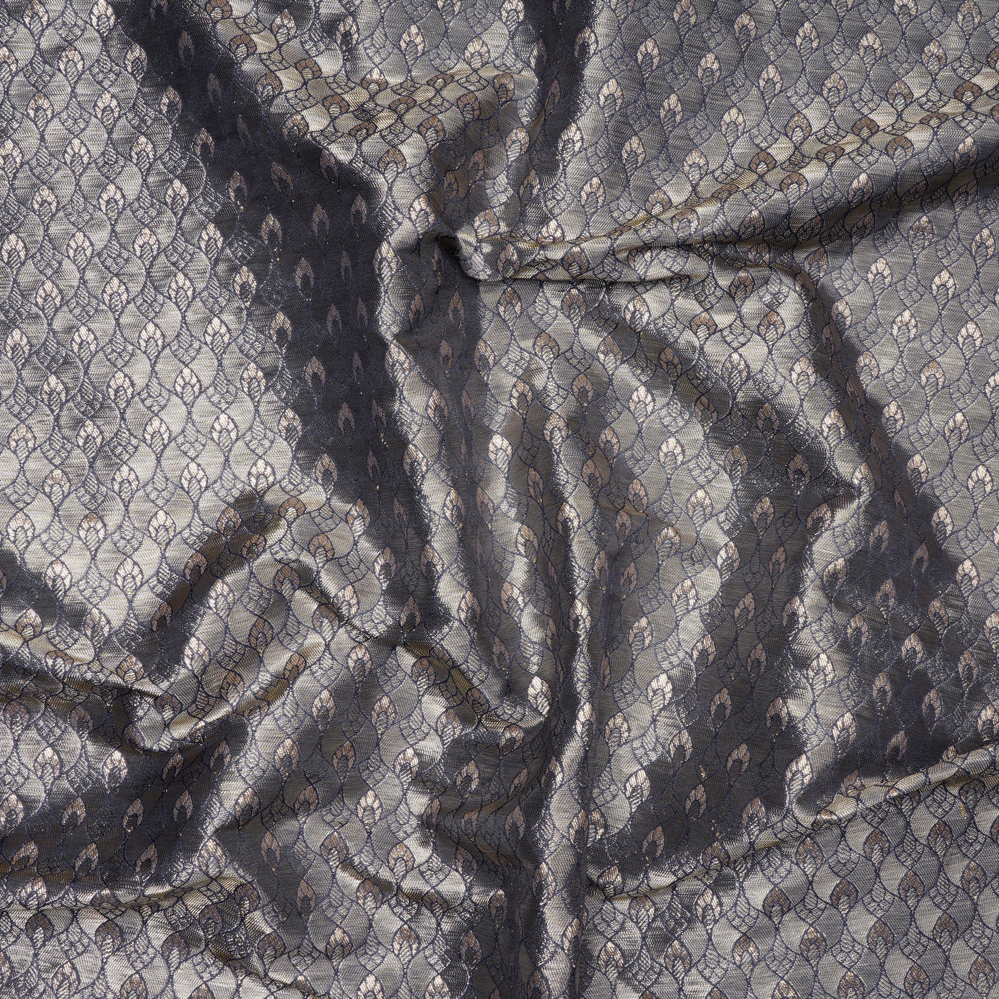 Bleached Denim All Over Pattern Blended Banarasi Brocade Fabric