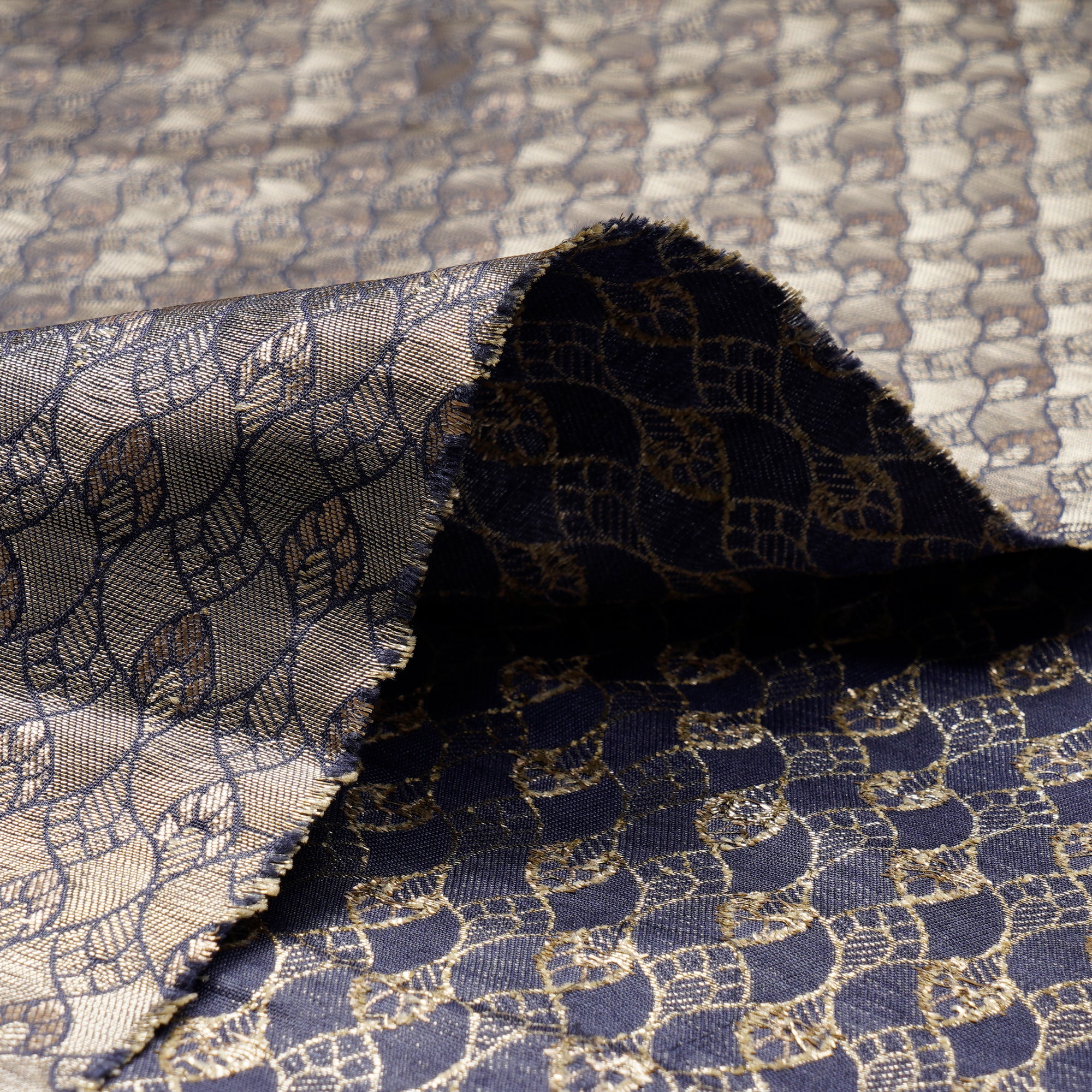 Bleached Denim All Over Pattern Blended Banarasi Brocade Fabric