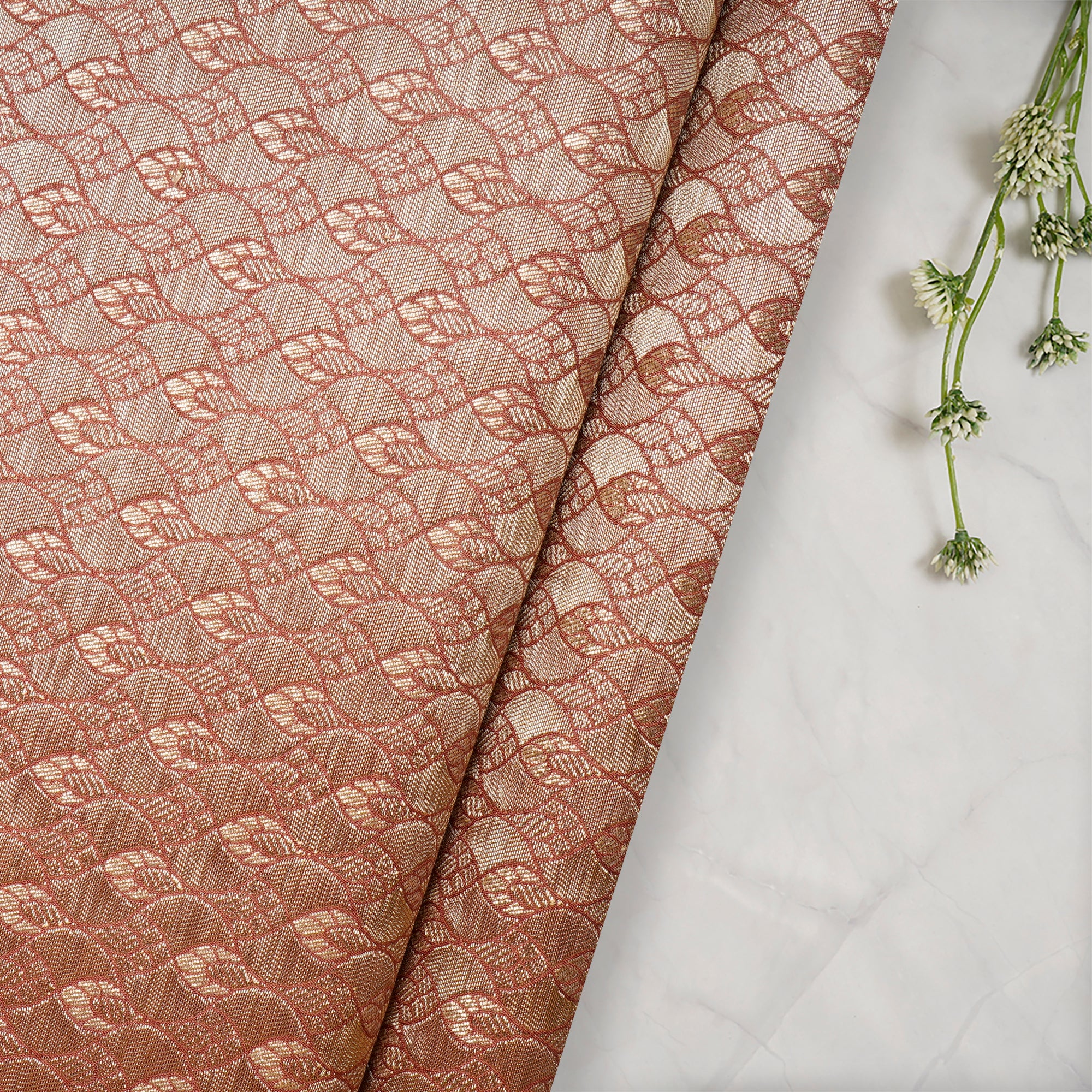 Faded Rose All Over Pattern Blended Banarasi Brocade Fabric