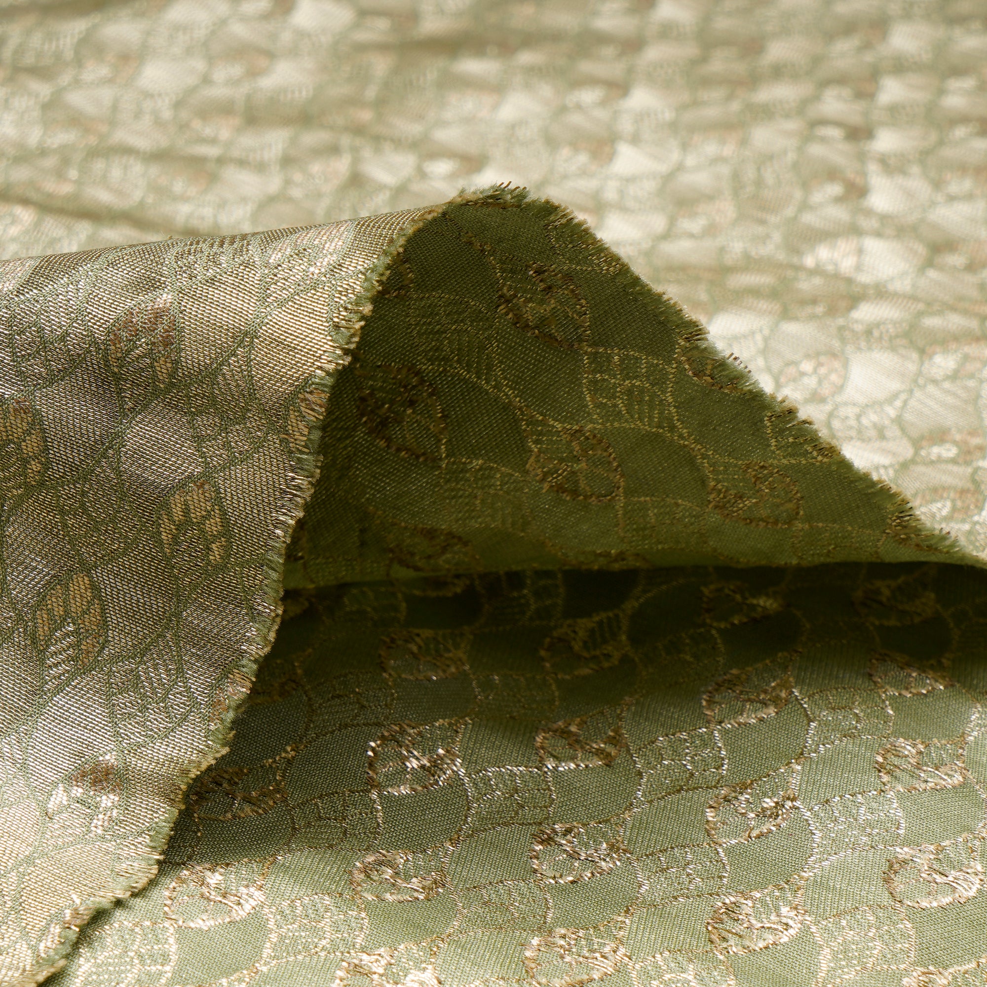 Forest Shade All Over Pattern Blended Banarasi Brocade Fabric