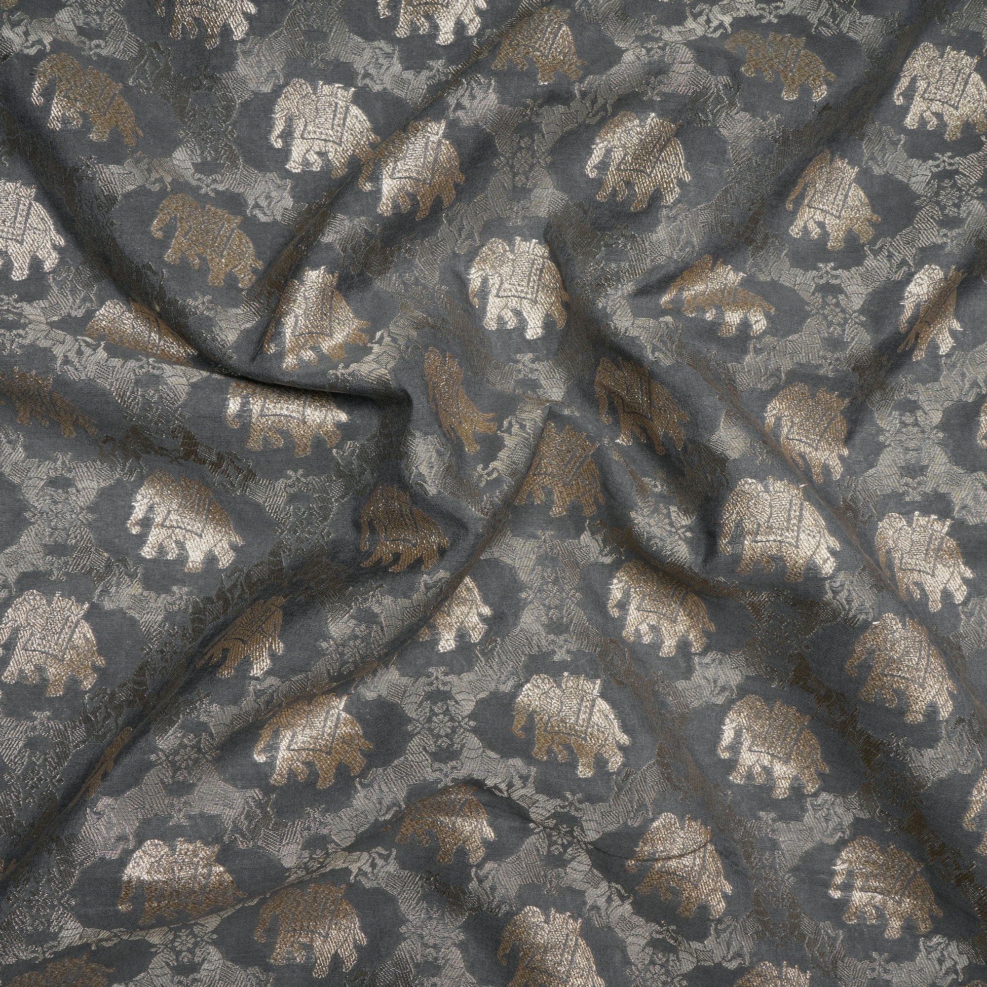 Grey Traditional Pattern Blended Banarasi Brocade Fabric