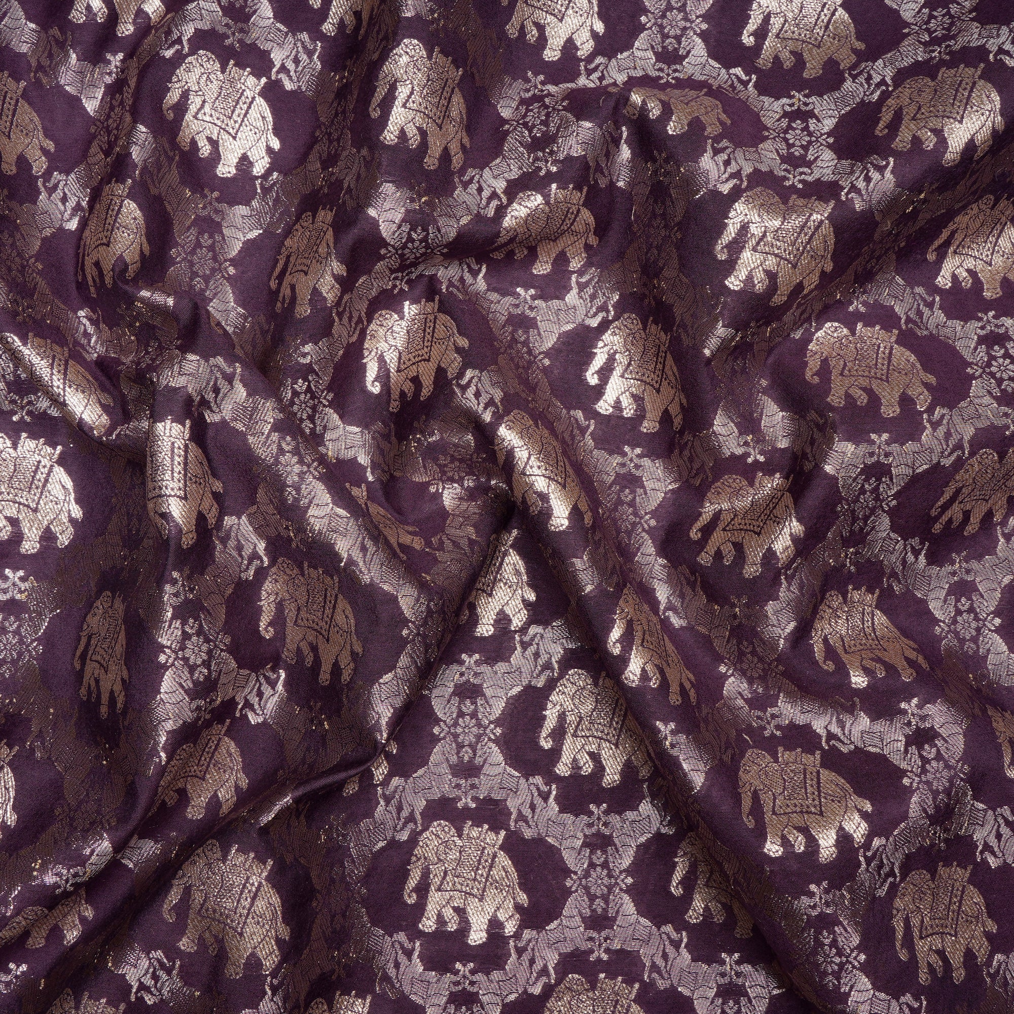 Deep Purple Traditional Pattern Blended Banarasi Brocade Fabric