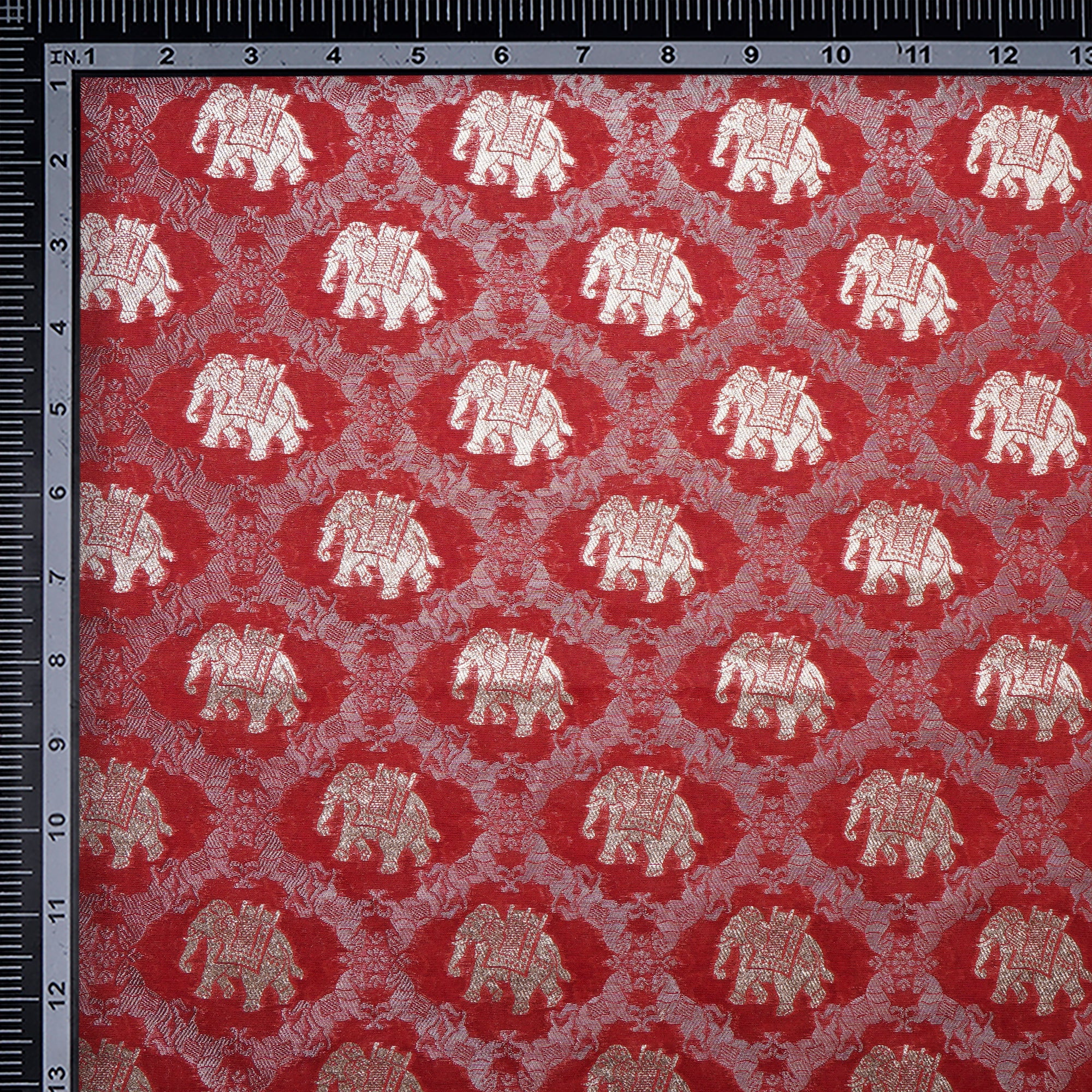 Red Traditional Pattern Blended Banarasi Brocade Fabric