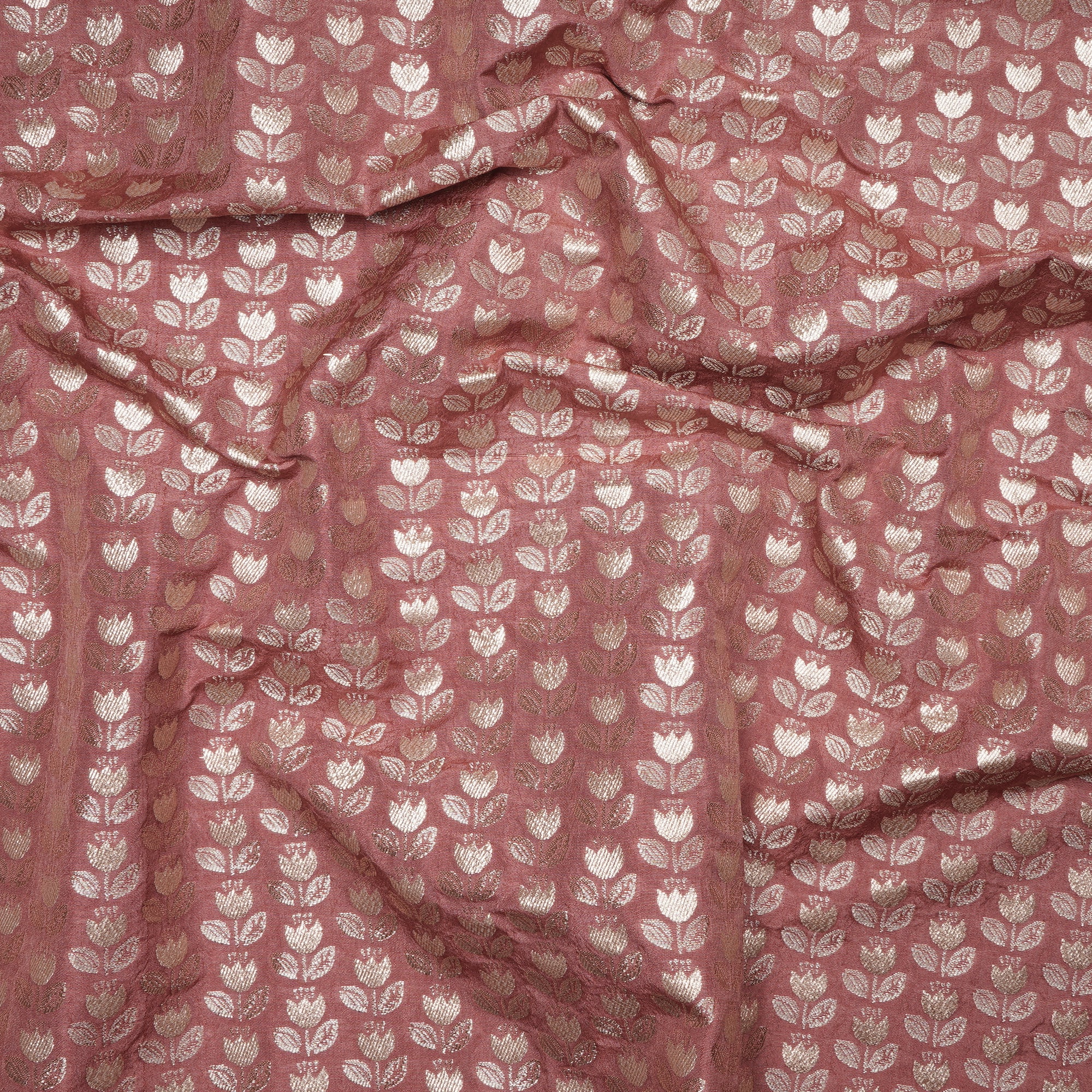 Canyon Clay Floral Booti Pattern Blended Banarasi Brocade Fabric