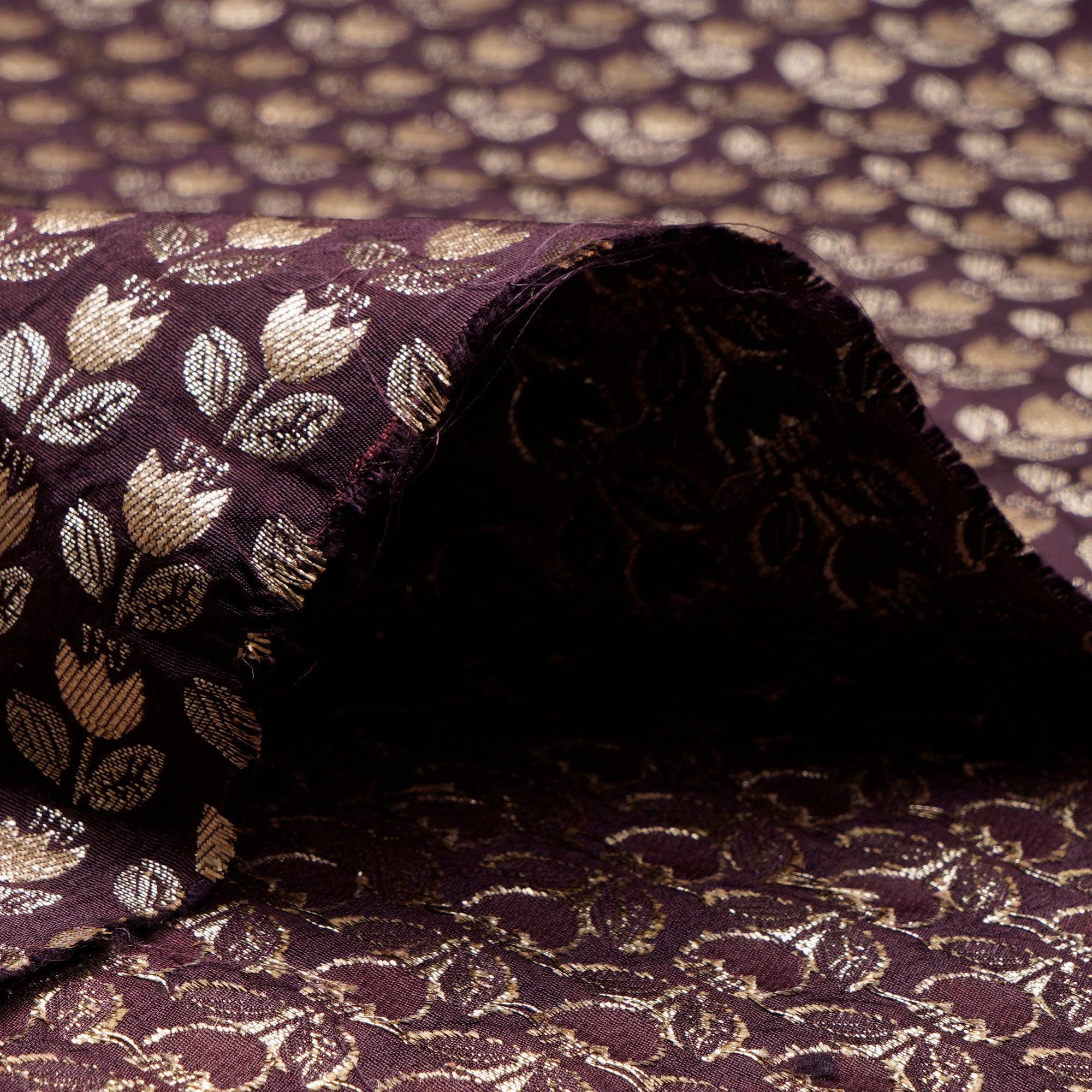 Prune Purple Floral Booti Pattern Blended Banarasi Brocade Fabric