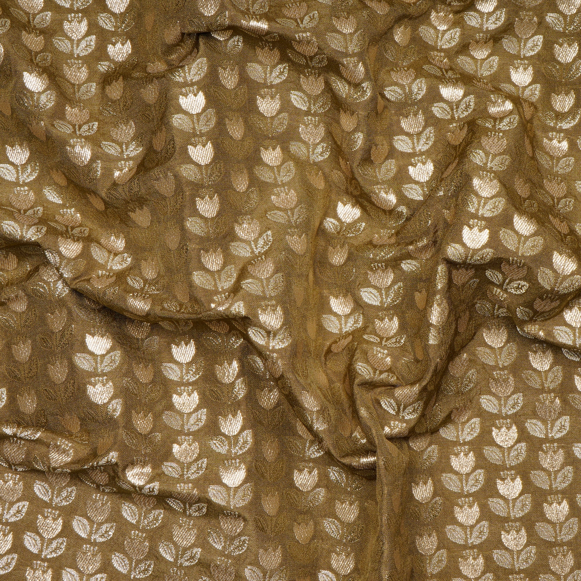 Antique Bronze Floral Booti Pattern Blended Banarasi Brocade Fabric