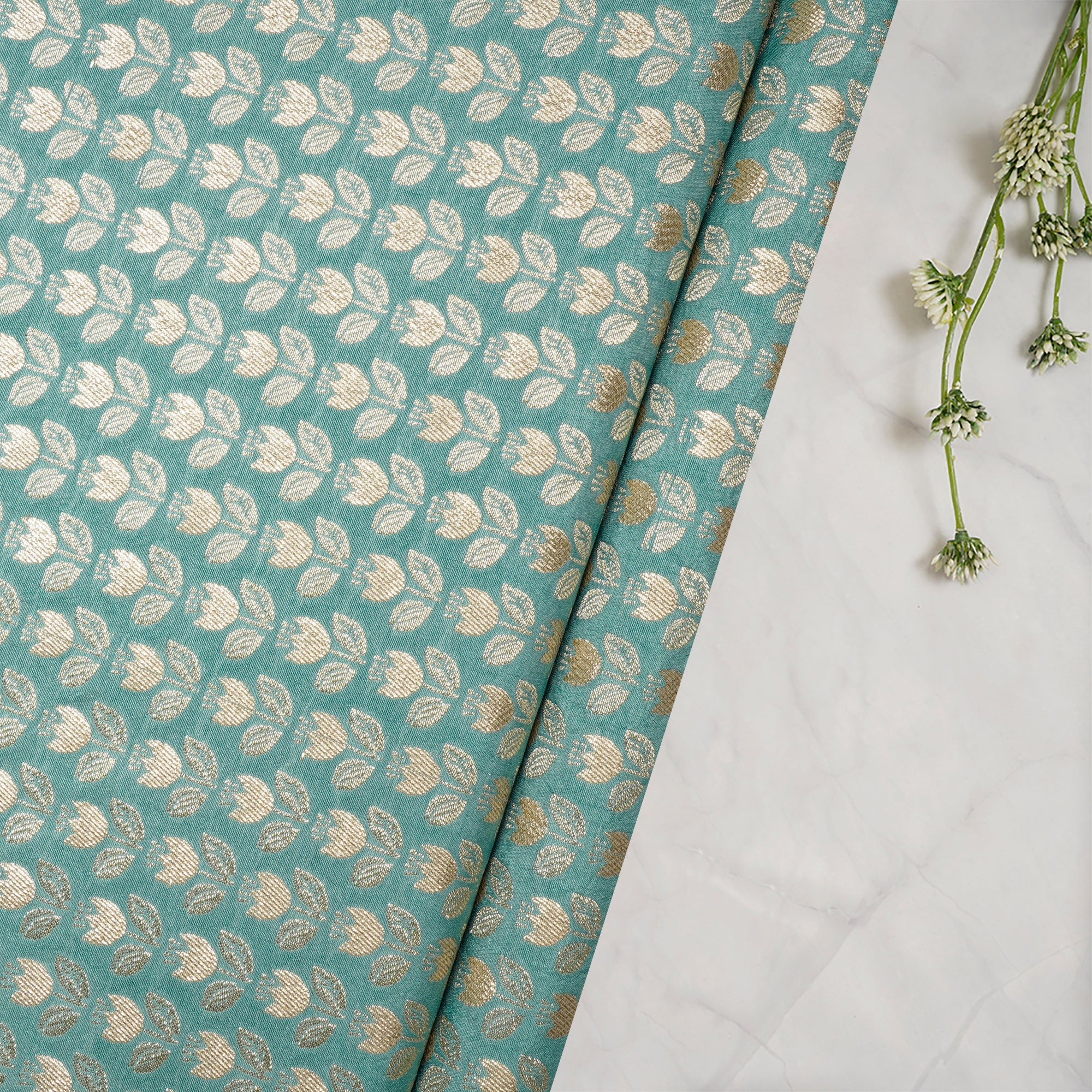 Wasabi Floral Booti Pattern Blended Banarasi Brocade Fabric