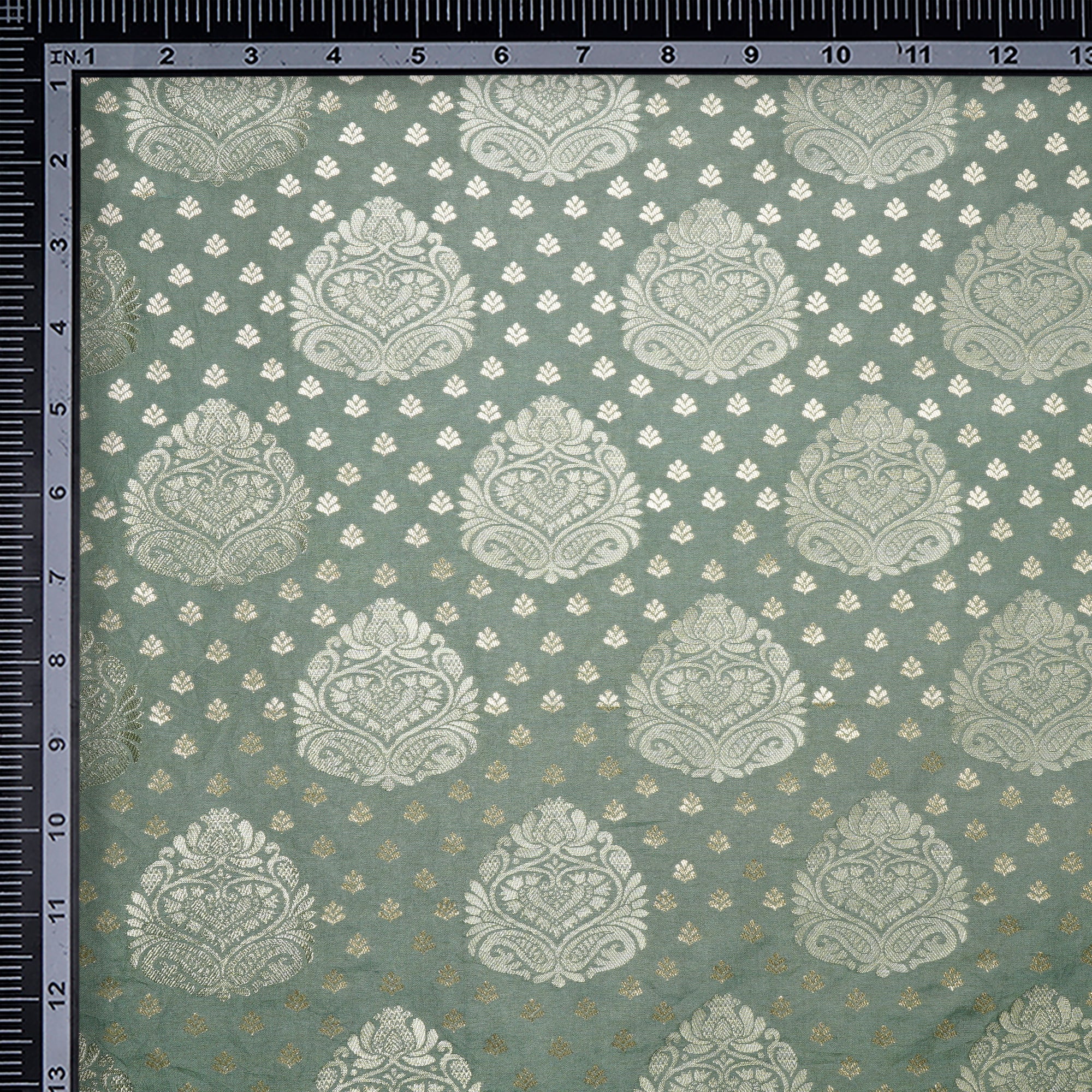 Mint Green Floral Booti Pattern Blended Banarasi Brocade Fabric