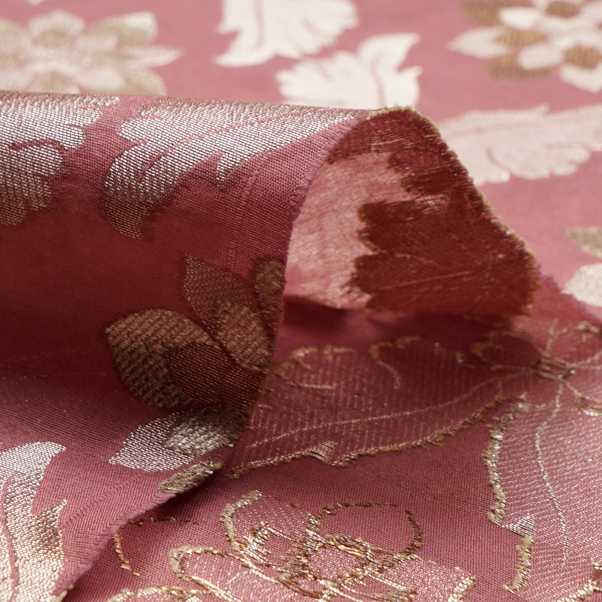 Desert Rose All Over Floral Pattern Blended Banarasi Brocade Fabric