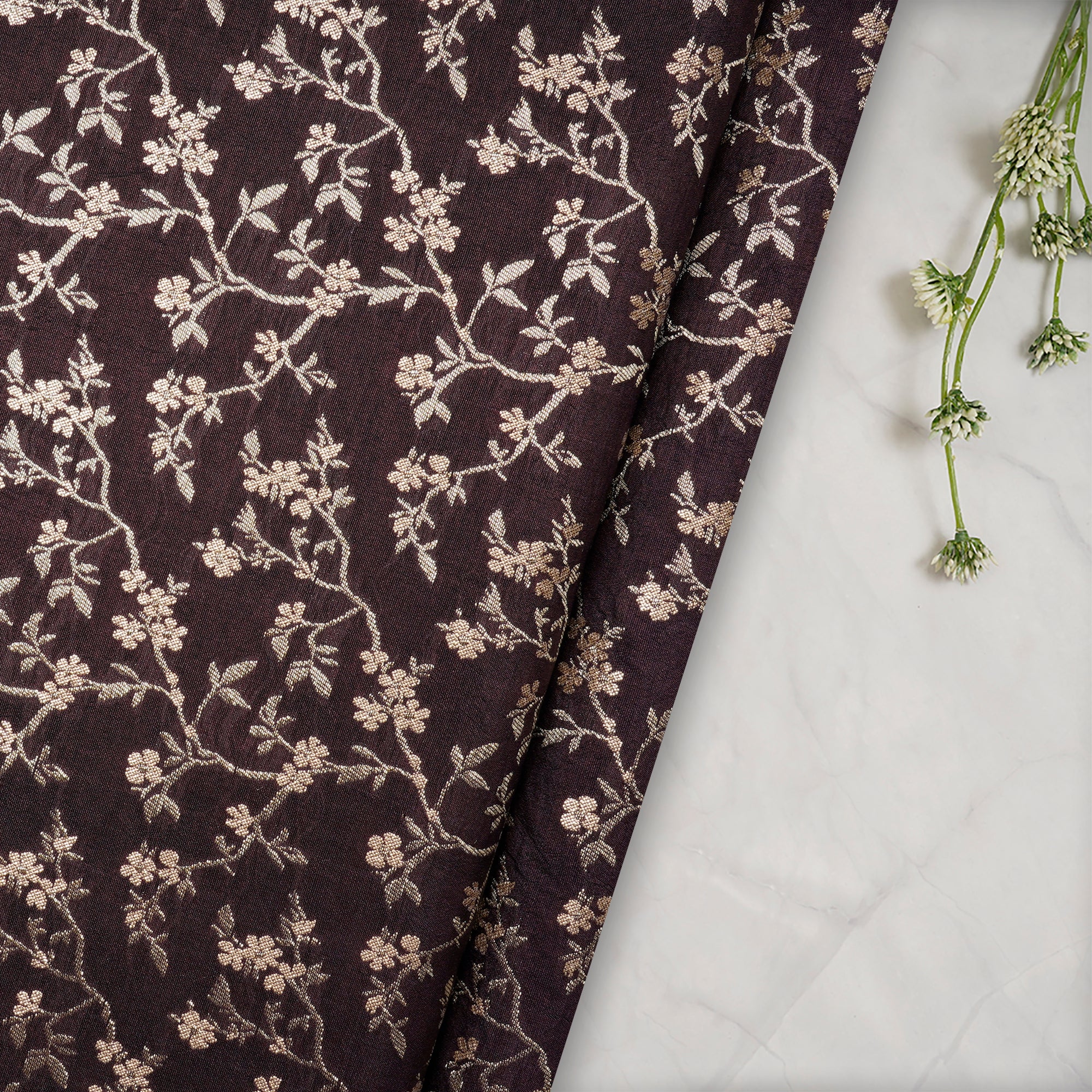 Deep Purple All Over Floral Pattern Blended Banarasi Brocade Fabric