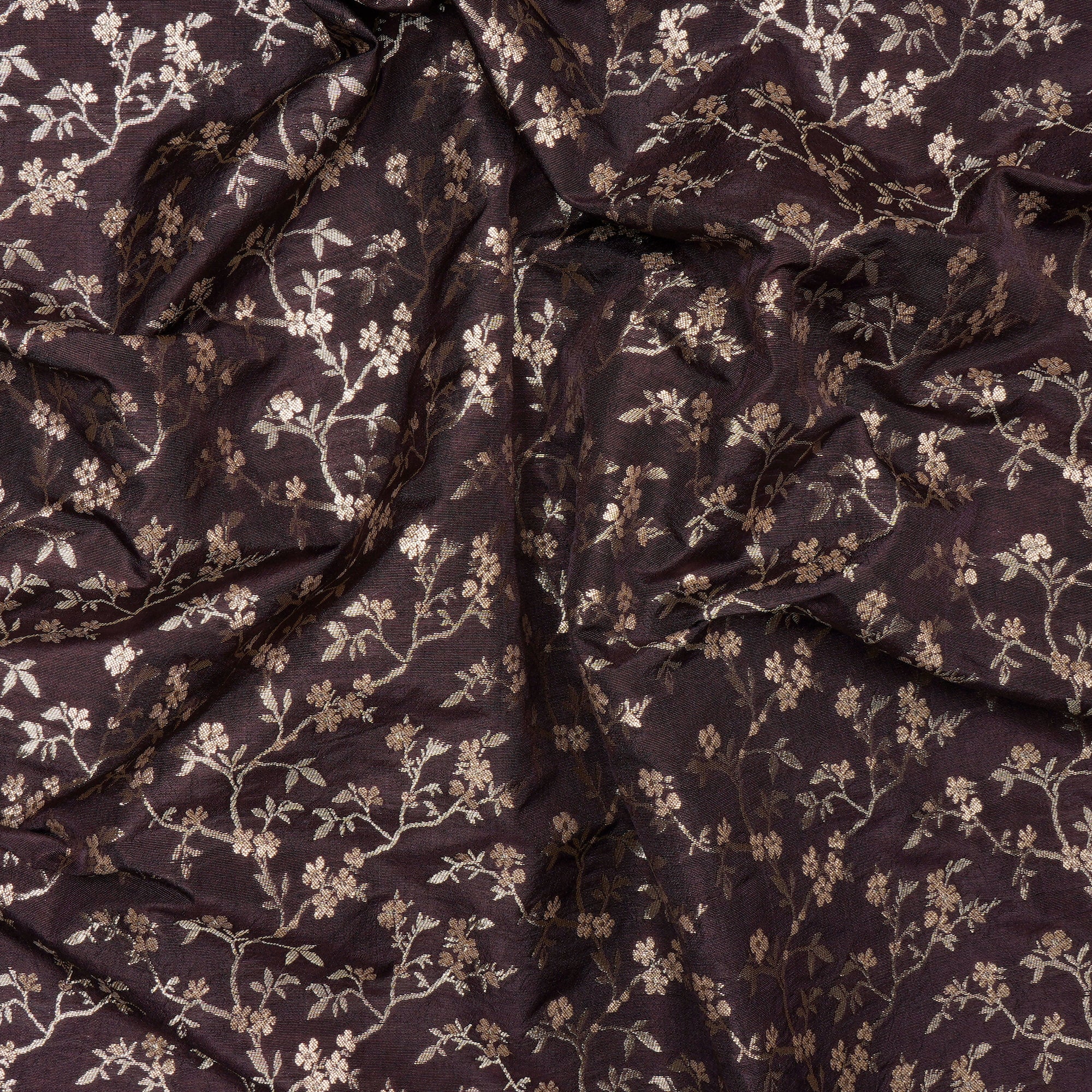 Deep Purple All Over Floral Pattern Blended Banarasi Brocade Fabric