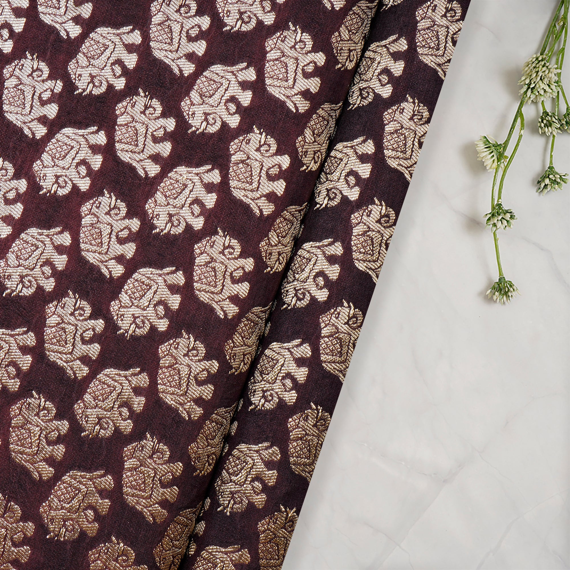 Plum Wine Traditional Patern Blended Banarasi Brocade Fabric
