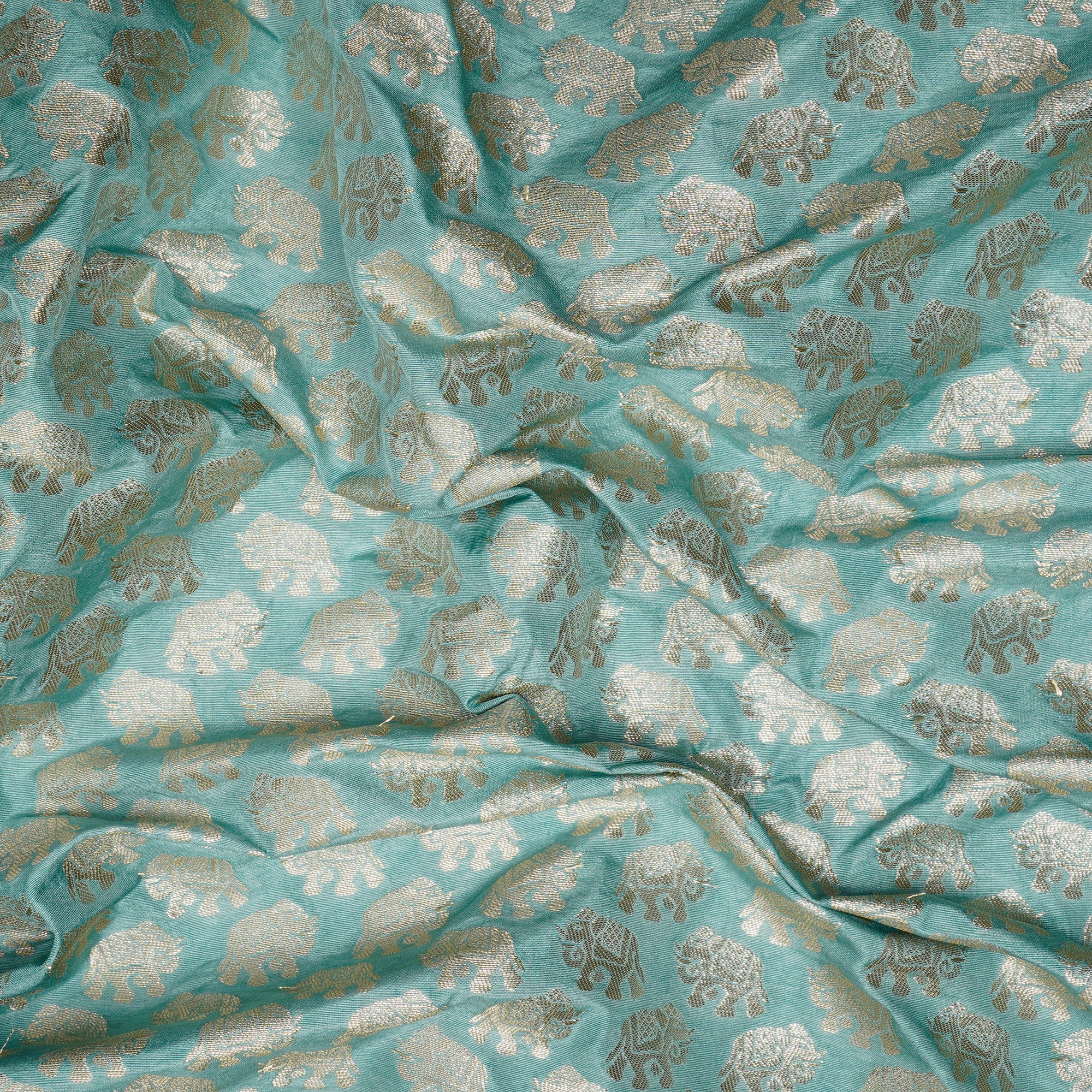 Aqua Sky Traditional Patern Blended Banarasi Brocade Fabric