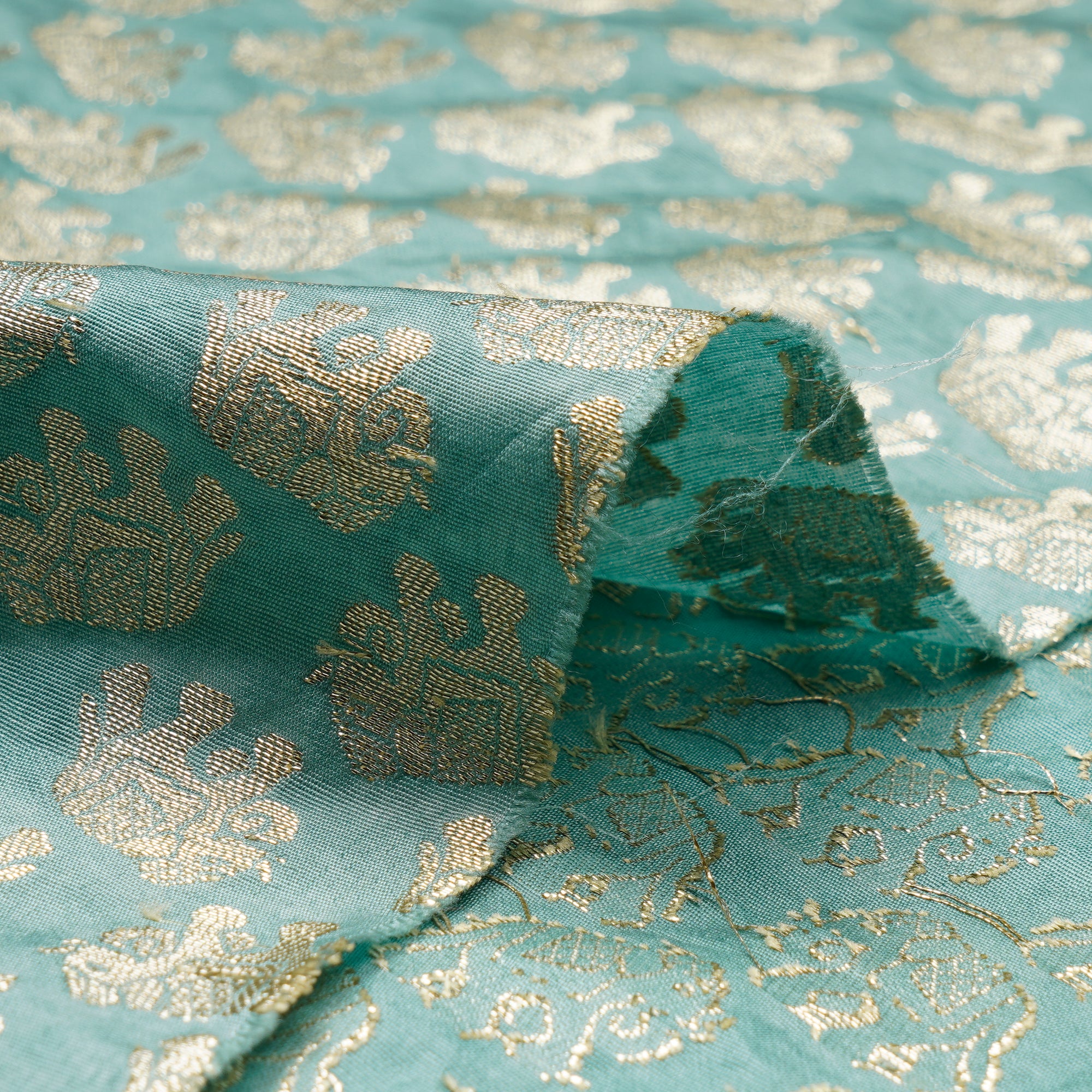 Aqua Sky Traditional Patern Blended Banarasi Brocade Fabric