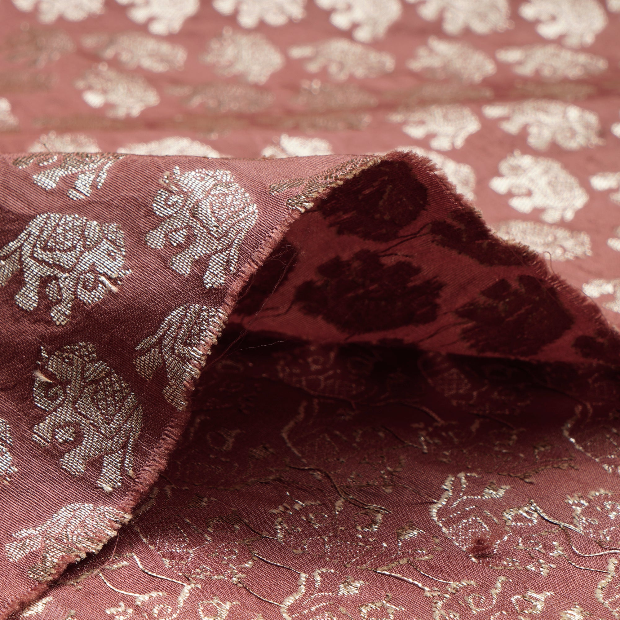 Etruscan Red Traditional Pattern Blended Banarasi Brocade Fabric