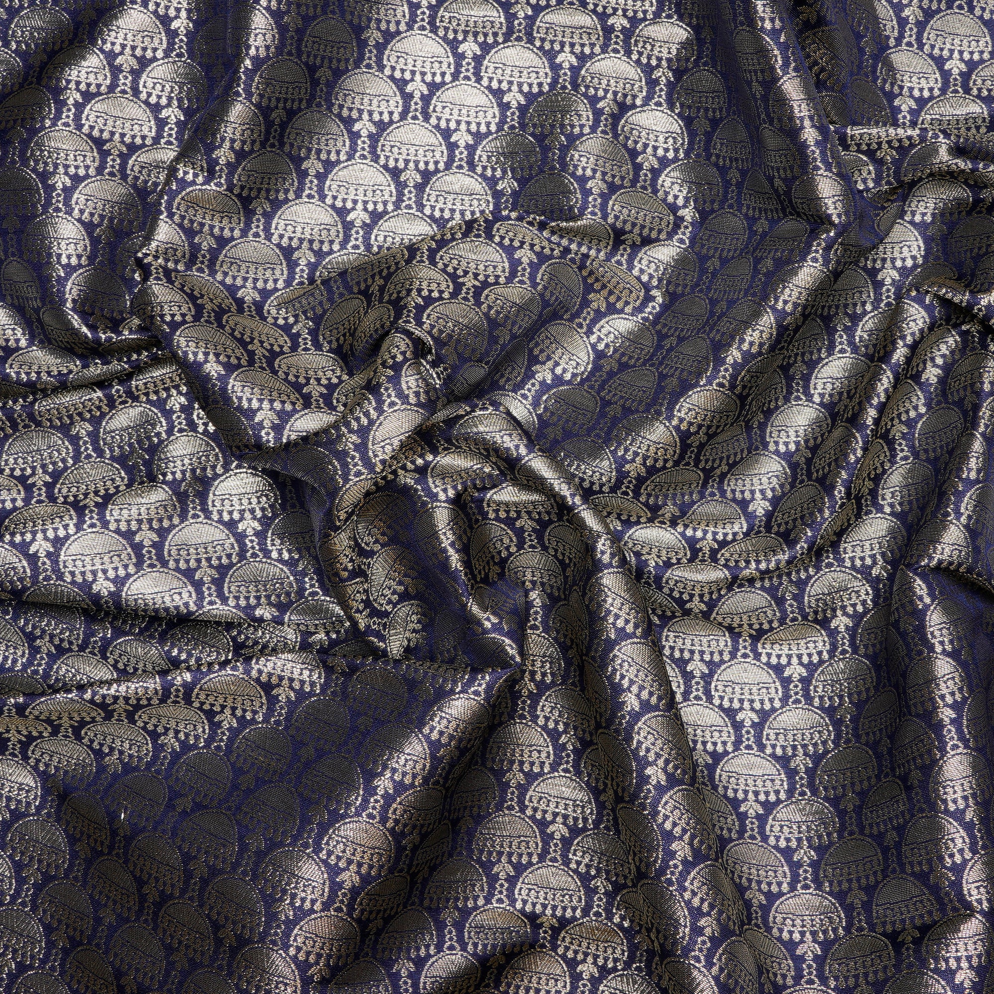 Dark Blue All Over Pattern Blended Banarasi Brocade Fabric