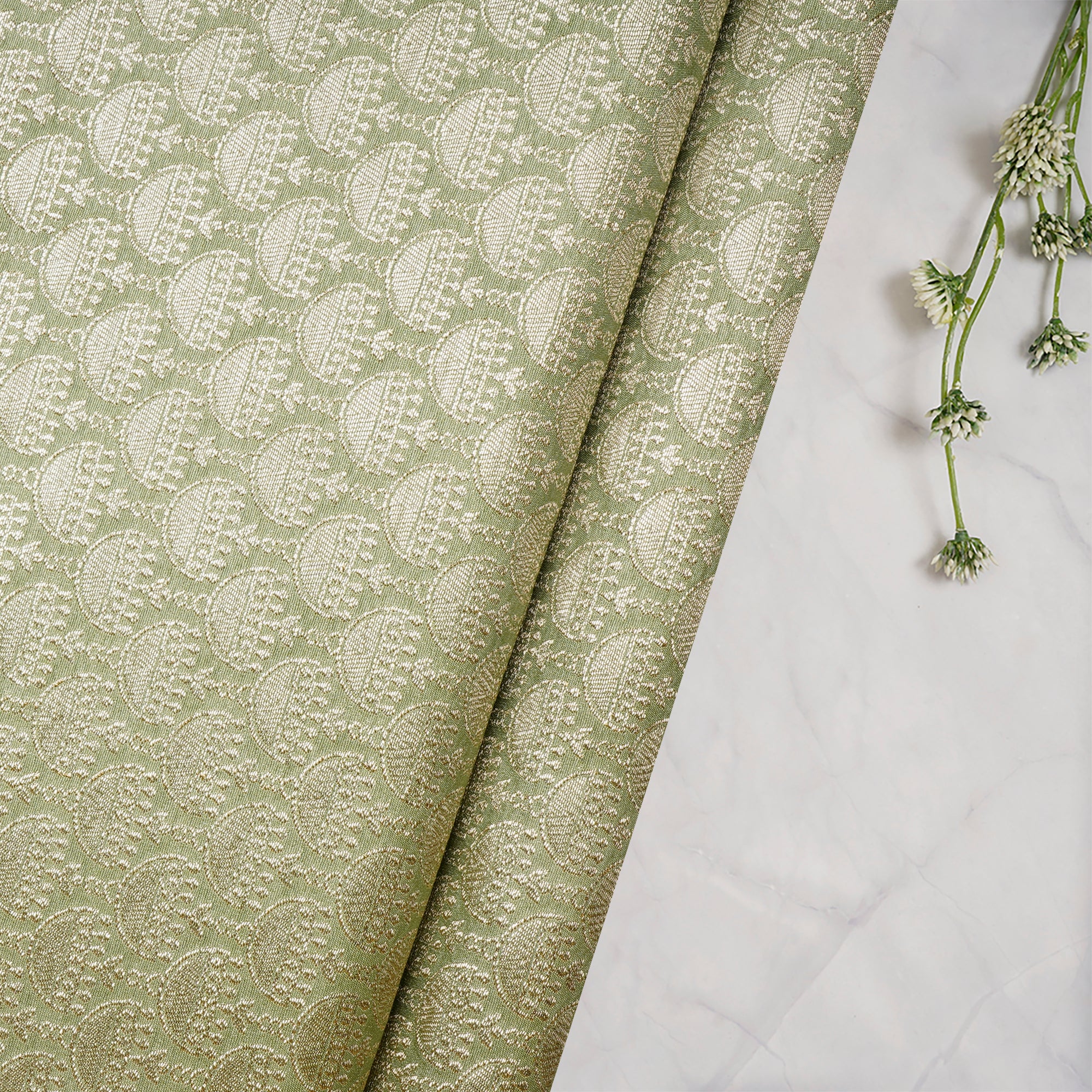 Foam Green All Over Pattern Blended Banarasi Brocade Fabric