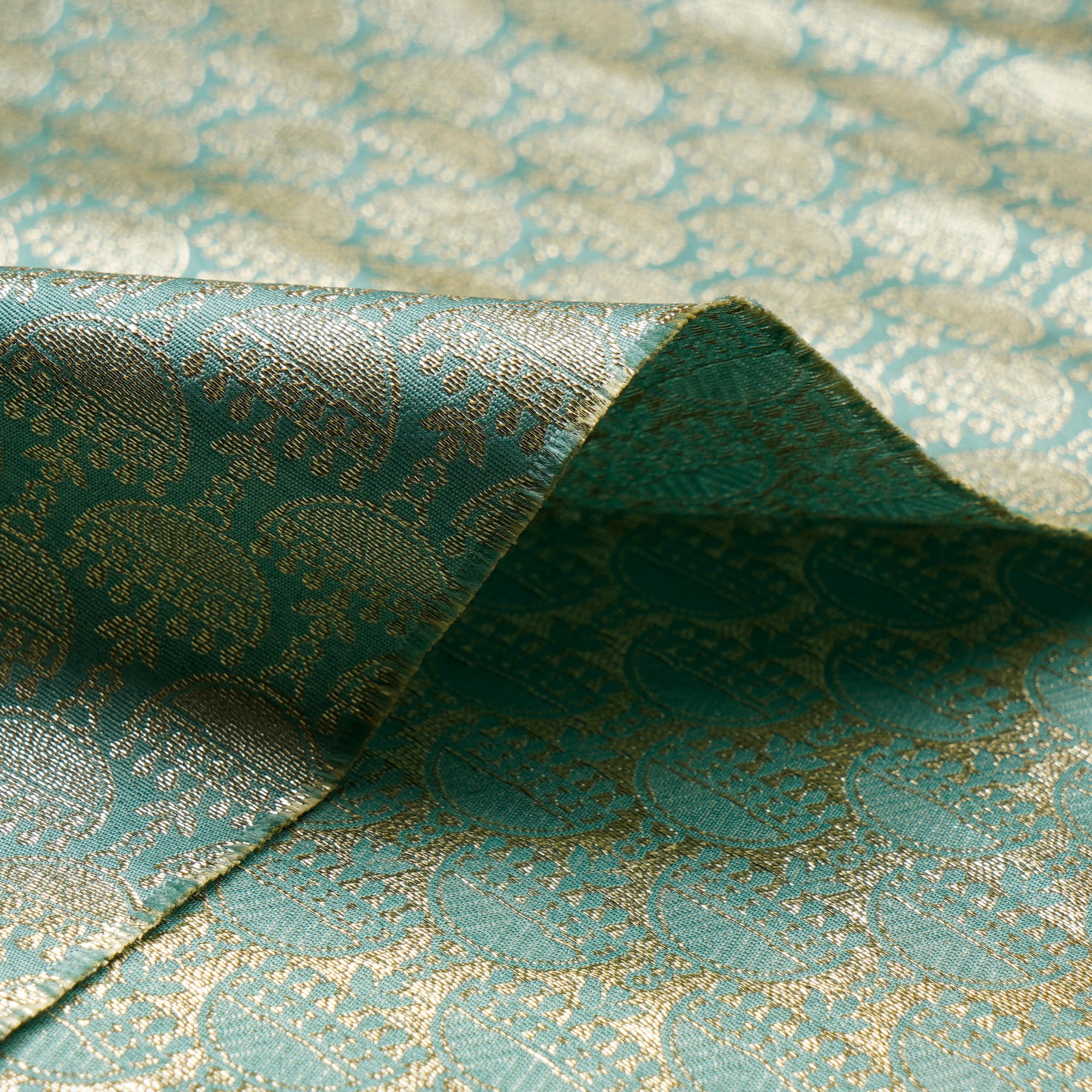 Mist Green All Over Pattern Blended Banarasi Brocade Fabric