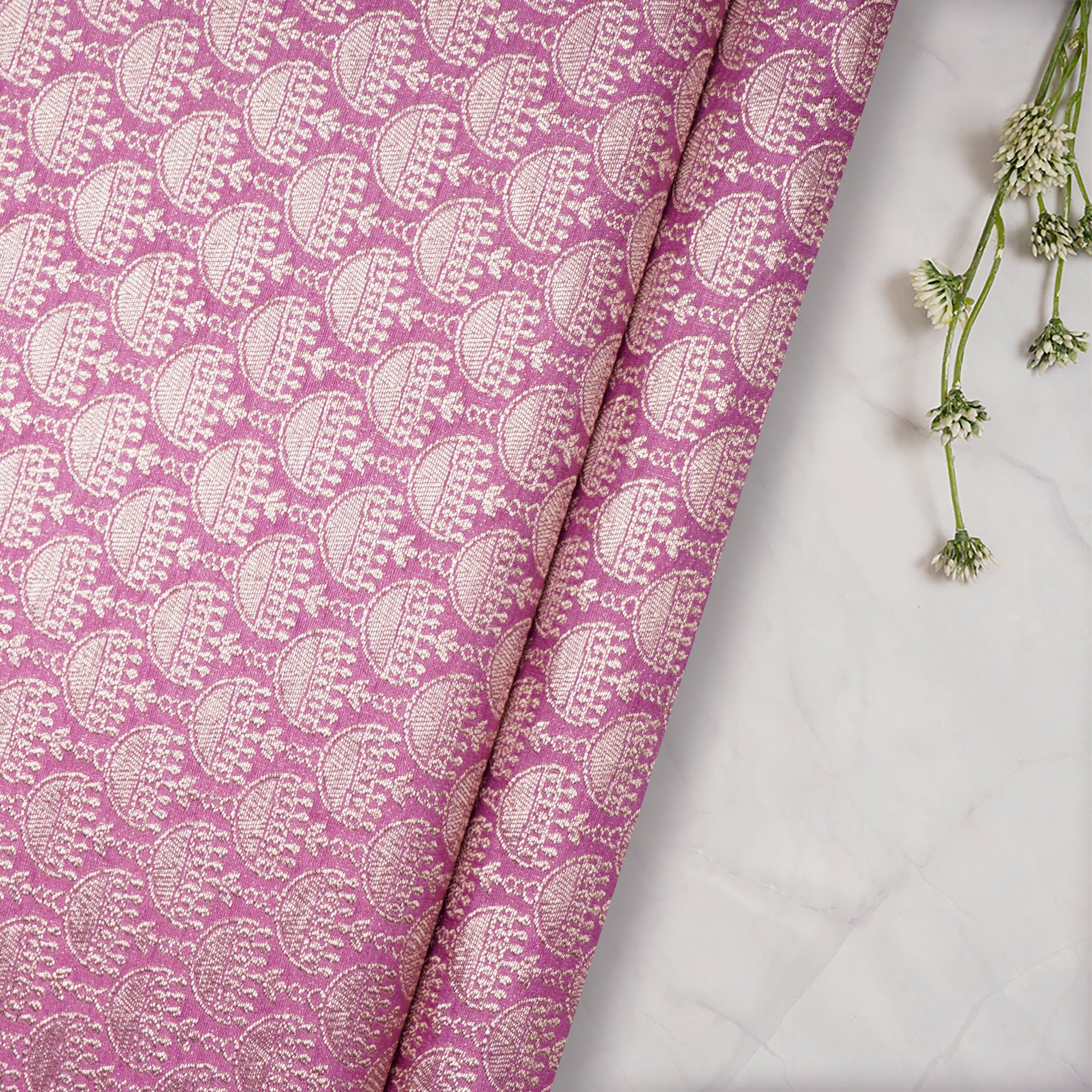 Cyclamen All Over Pattern Blended Banarasi Brocade Fabric