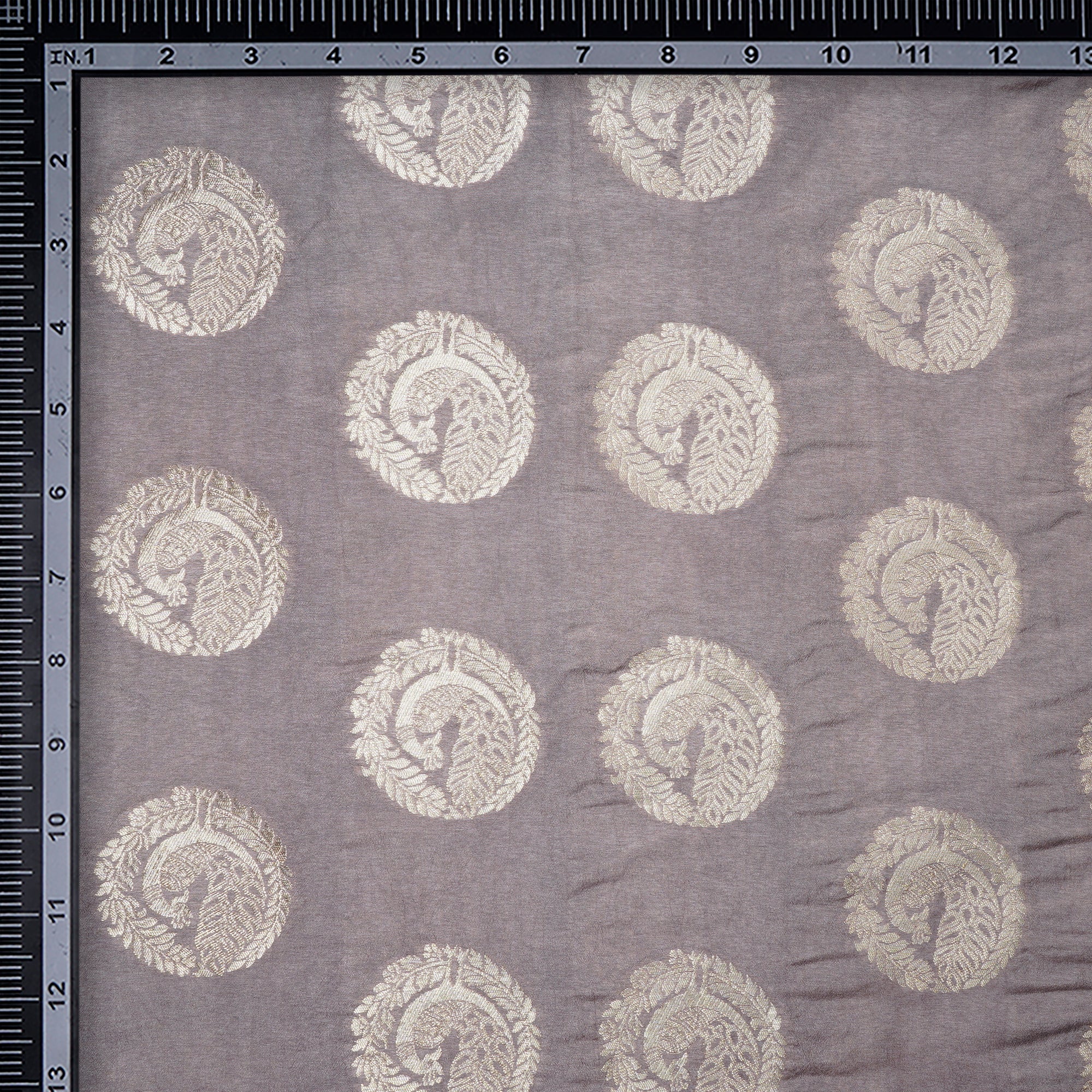 Cloud Grey Floral Booti Pattern Blended Banarasi Brocade Fabric
