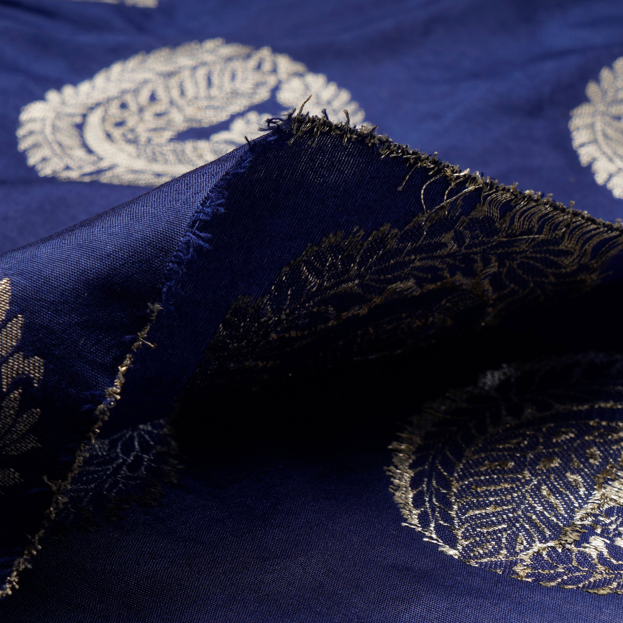 Bellwether Blue Floral Booti Pattern Blended Banarasi Brocade Fabric